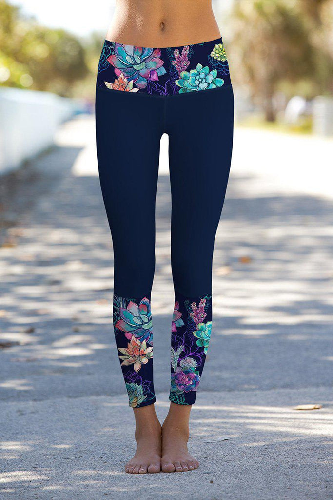 Bali Blue Lucy Navy Printed Details Leggings Yoga Pants - Women ...