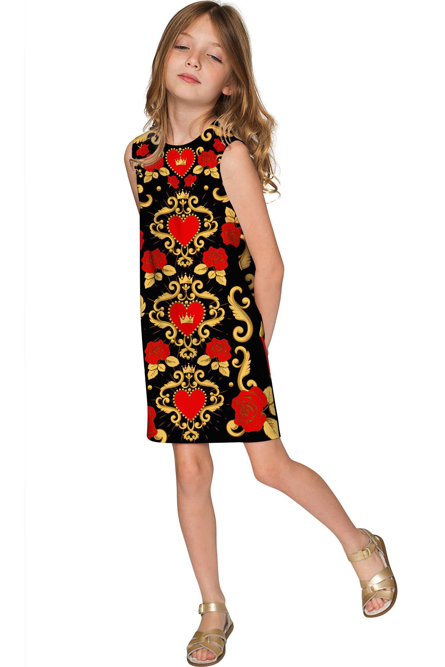 Be Mine Adele Black Sweet Hearts & Roses Print Shift Dress - Girls