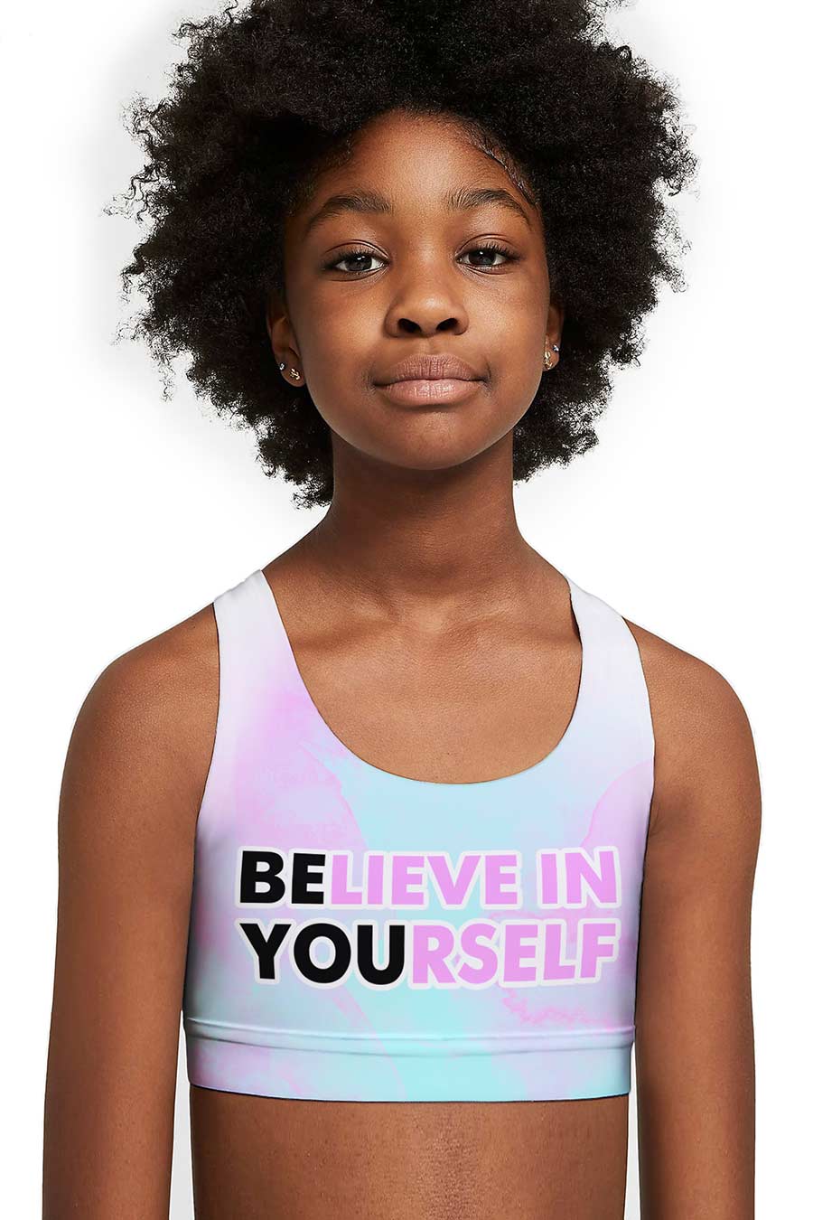 Be You Stella Pink & Mint Seamless Racerback Sport Bra Crop Top - Kids