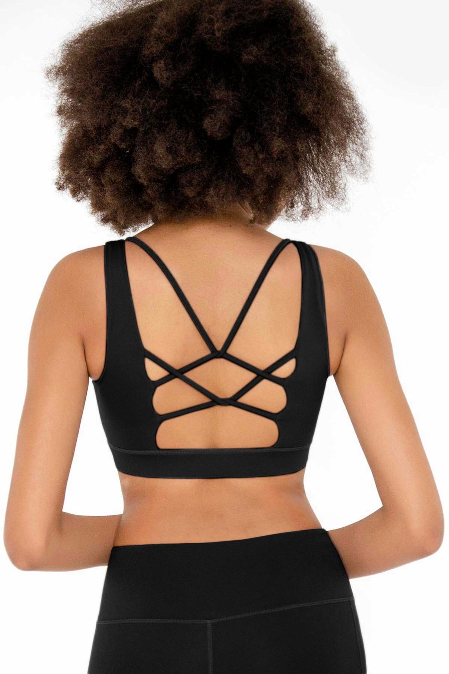 Black Kelly Strappy Open-Back Padded Sports Bra - Women