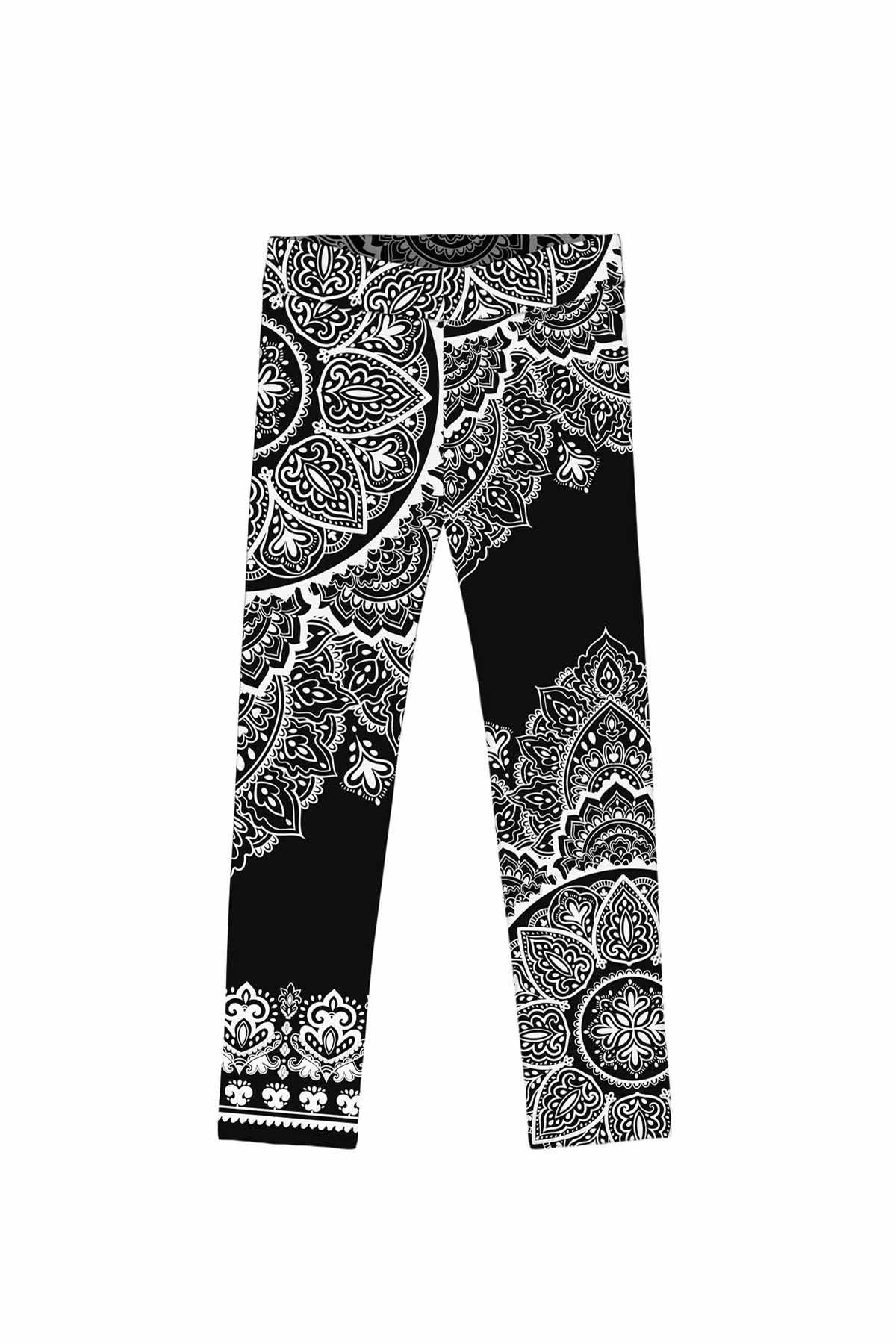 Black Nirvana Lucy White Geometric Boho Print Trendy Leggings - Kids