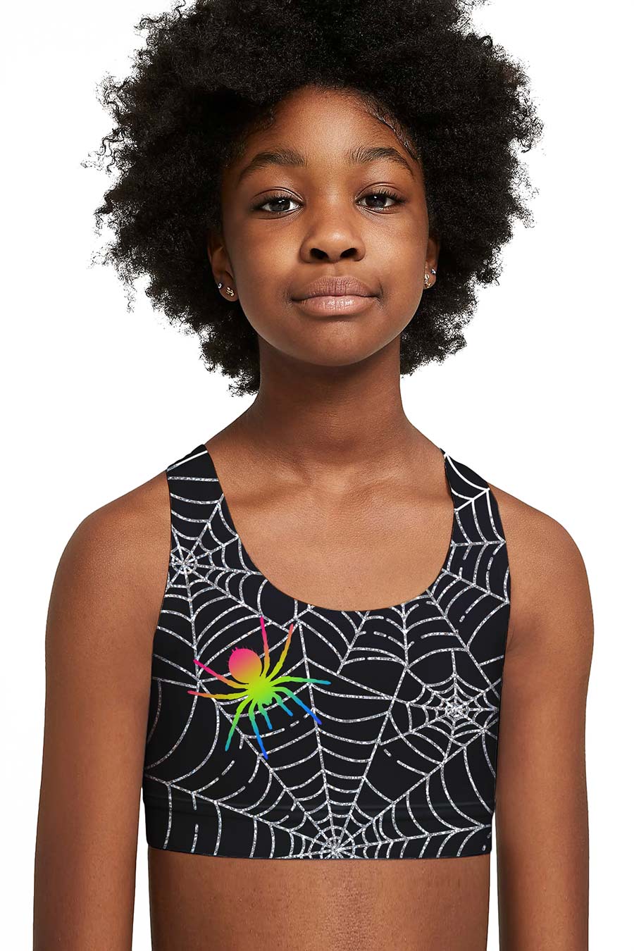 Bugs & Kisses Stella Black Spider Seamless Sports Bra Crop Top - Kids