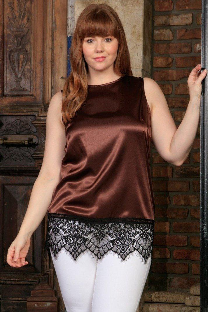 Image of MEGA FLASH SALE! Chocolate Brown Sleeveless Dressy Evening Summer Top With Lace - Women
