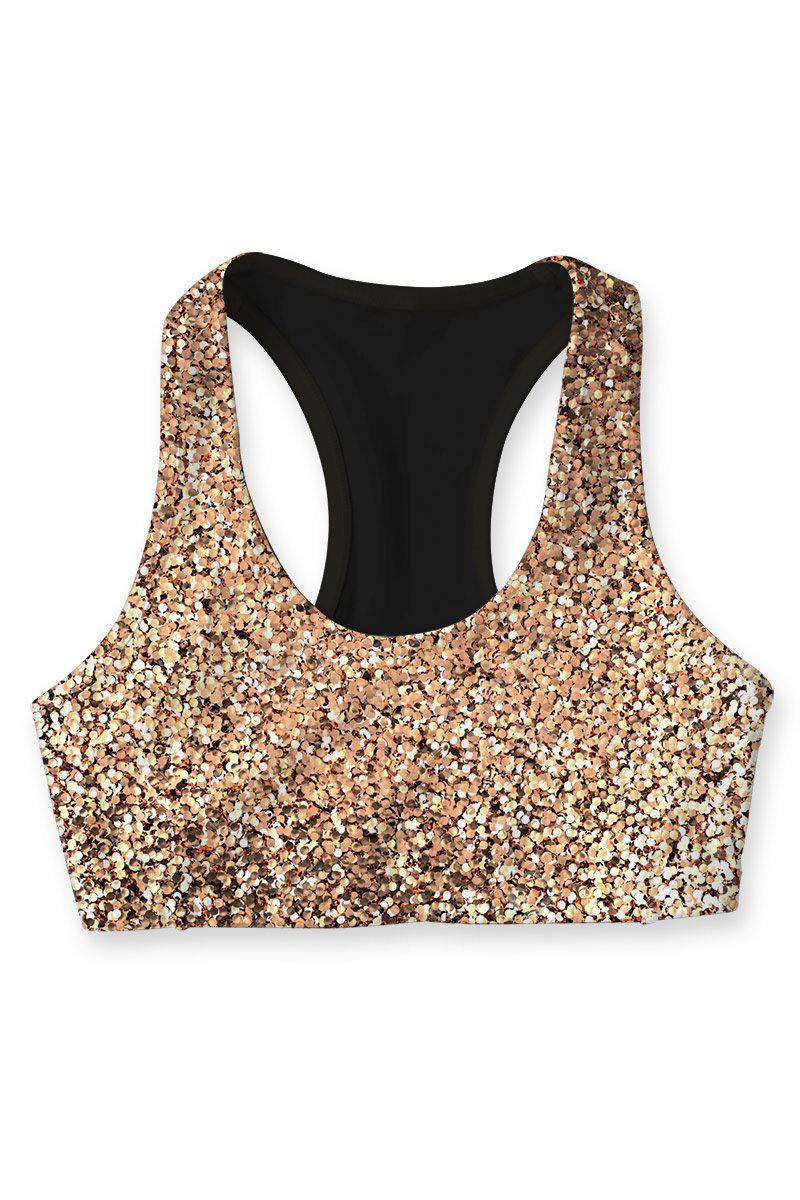 Confetti Stella Gold Glitter Print Seamless Racerback Sport Bra - Women