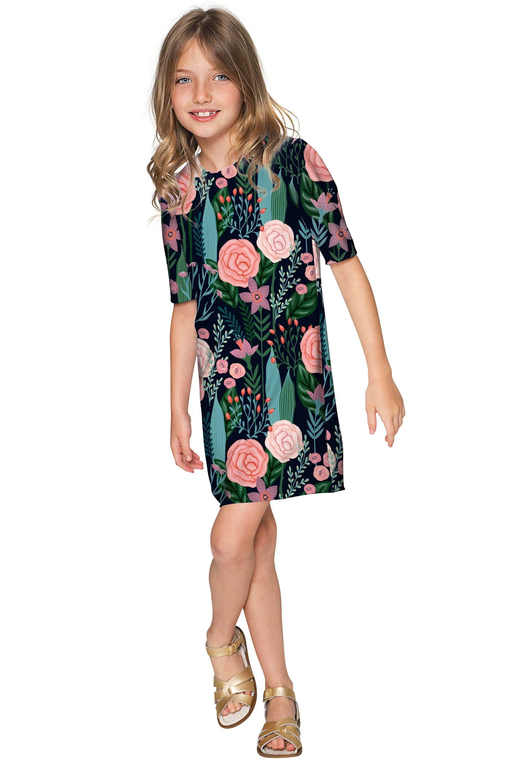 Cover Girl Grace Black Floral Party Shift Dress - Girls