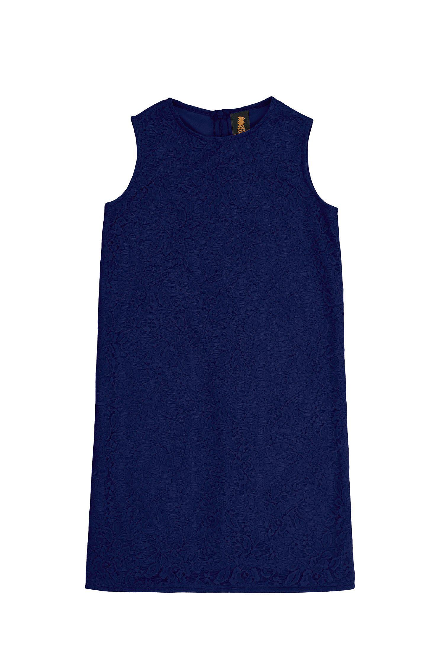 Deep Navy Stretchy Lace Sleeveless Summer Elegant Shift Dress - Girls