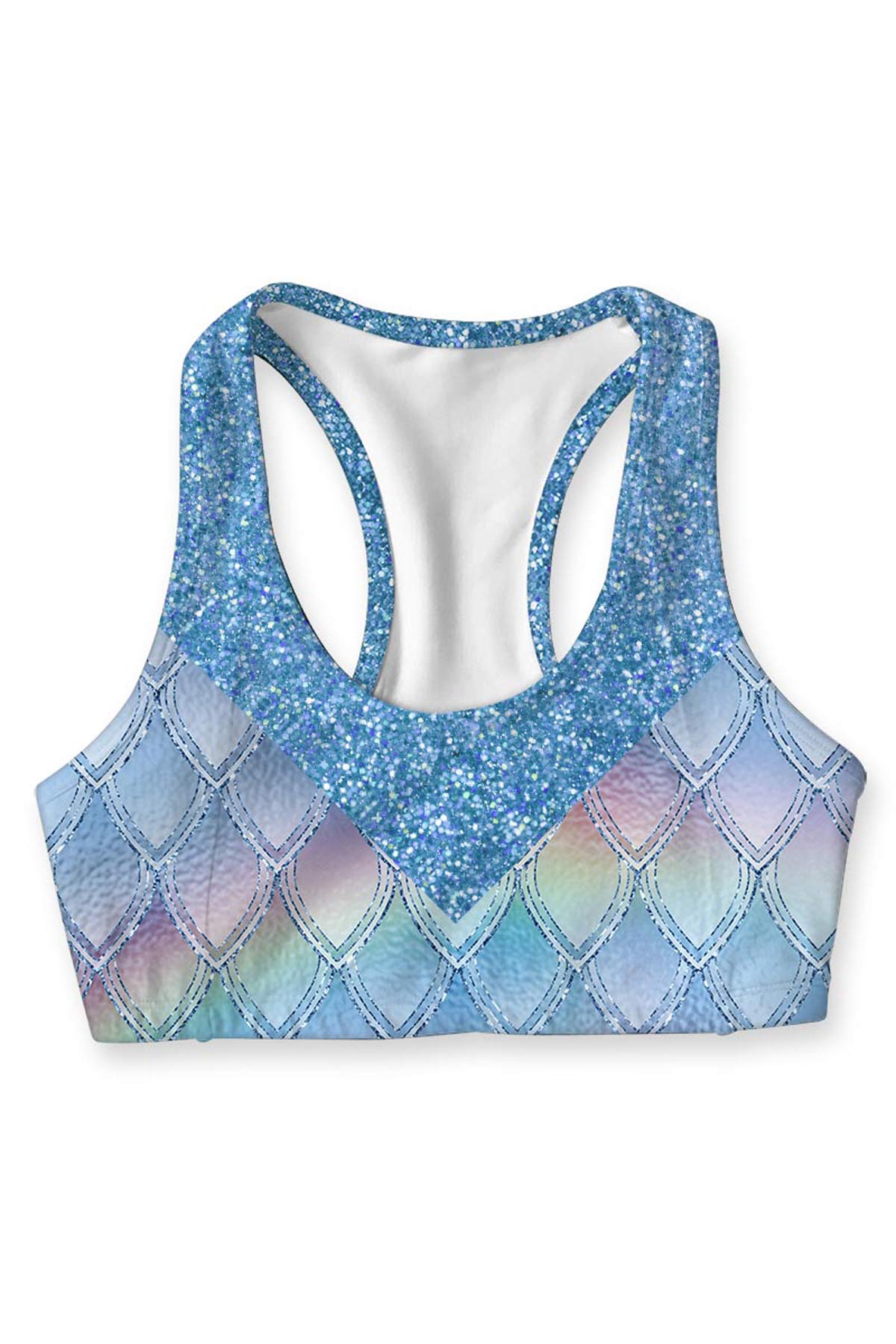 Dragon Scale Stella Blue Seamless Racerback Sport Yoga Bra - Women