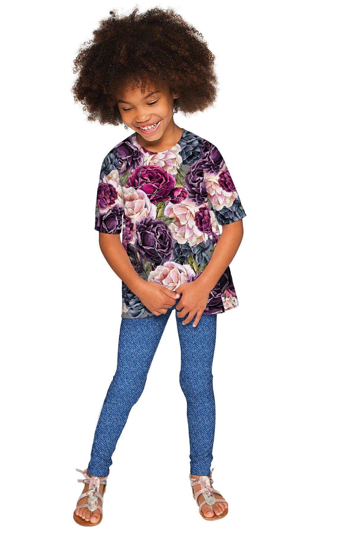 Duchess Sophia Grey Floral Print Half Sleeve Top - Girls