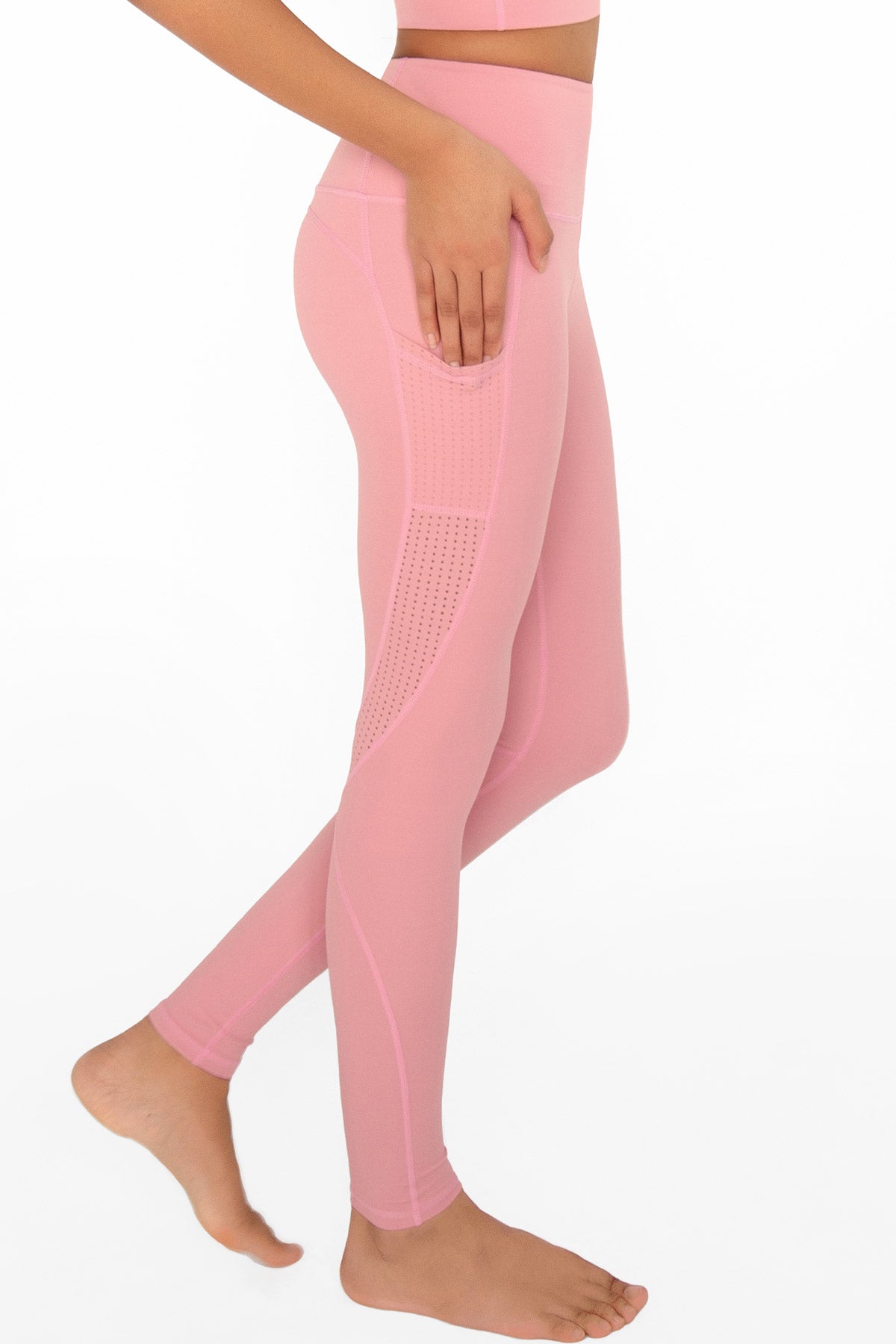 Dusty Pink Cassi Mesh Pockets Workout Leggings Yoga Pants - Women