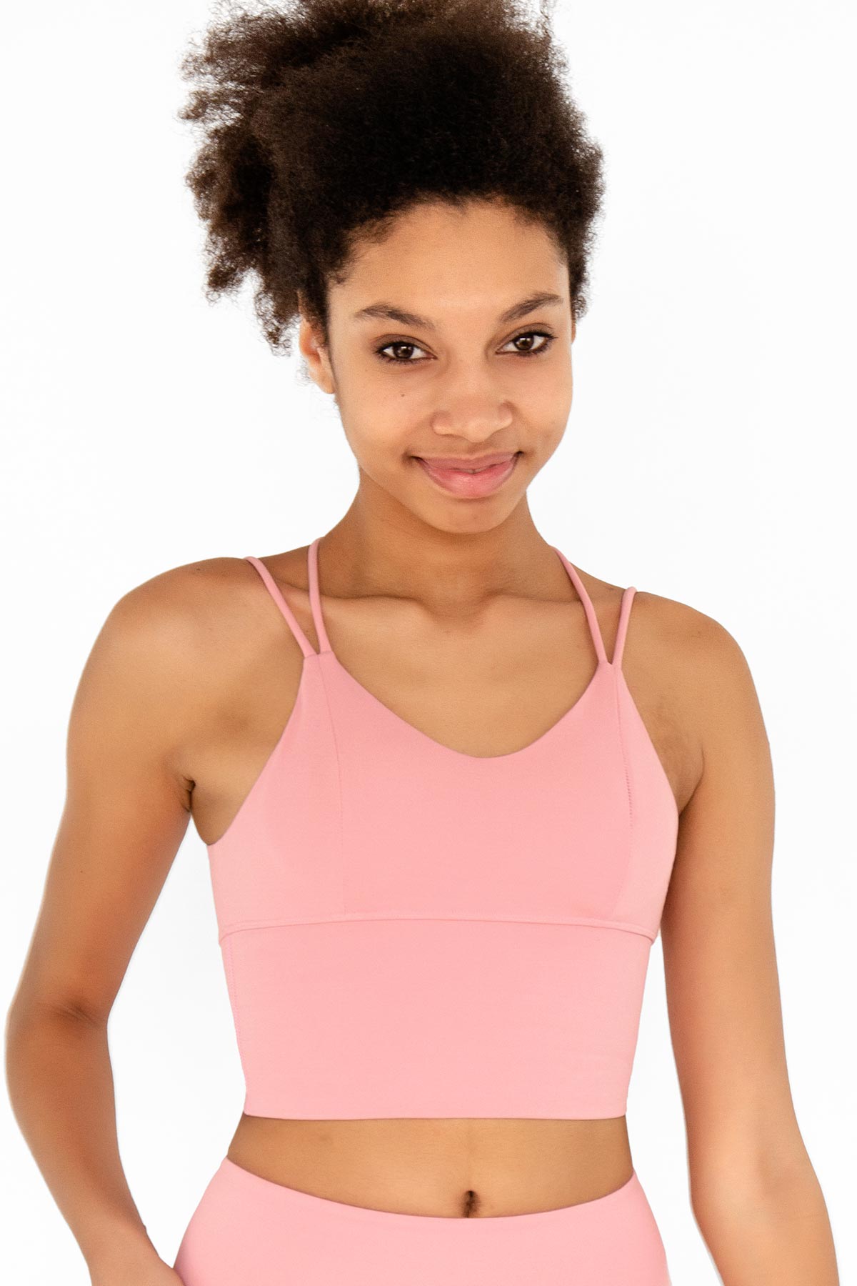 Dusty Pink Kelly Strappy Long Line Padded Sports Bra - Women