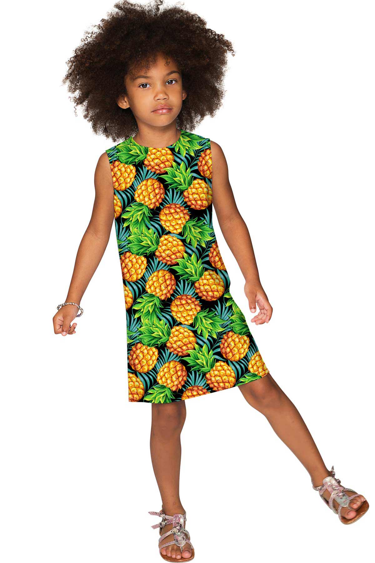 CLEARANCE! 65% off with code: VIP65 - Endless Summer Adele Green Pineapple Print Cute Shift Dress - Girls