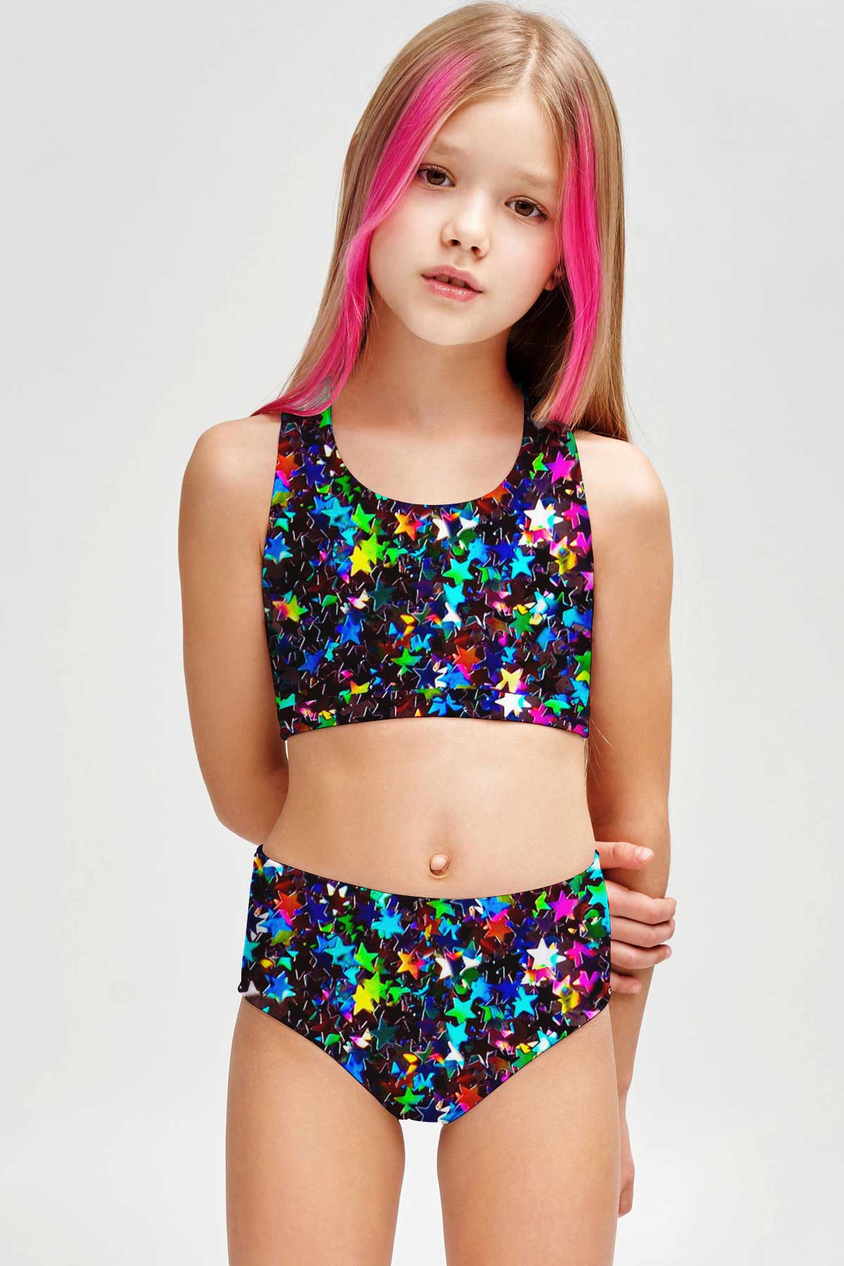 Fireworks Claire Glitter Two-Piece Swimsuit Sporty Swim Set - Girls