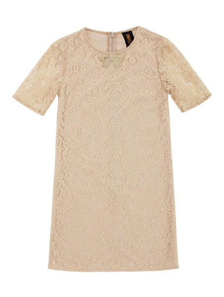 Beige Stretchy Lace Elbow Sleeve Must-Have Shift Mother Daughter Dress ...