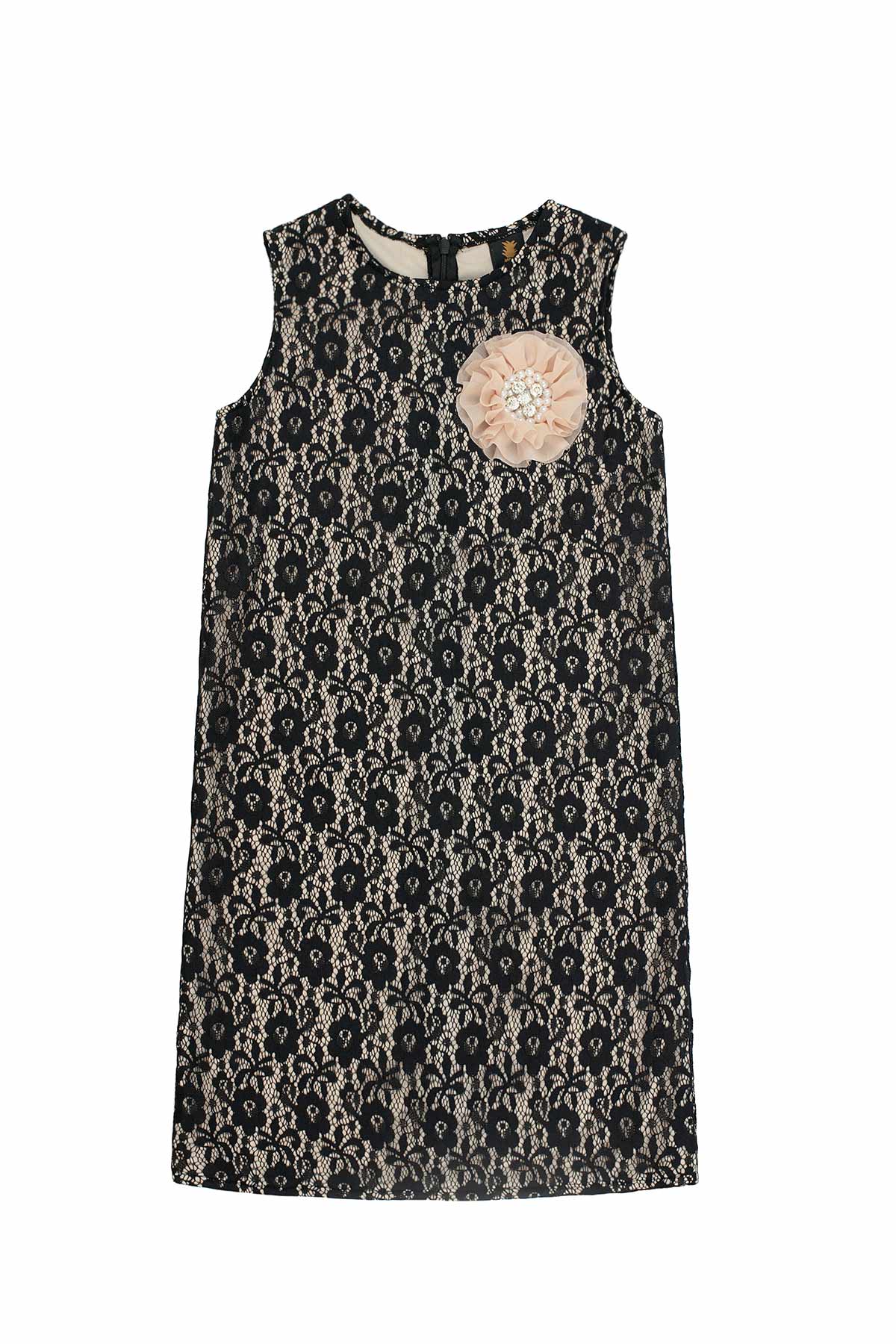 Black Lace Sleeveless Fancy Cute Party Cocktail Shift Dress - Girls