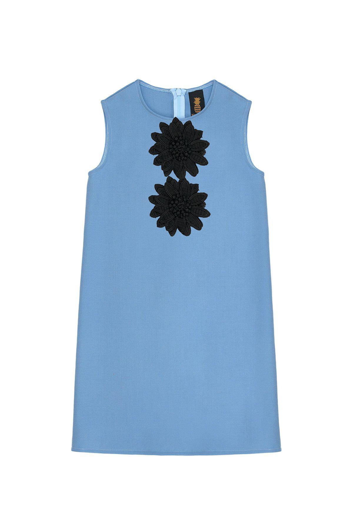 Sky Blue Cute A-line Shift Trapeze Sleeveless Party Dress - Girls