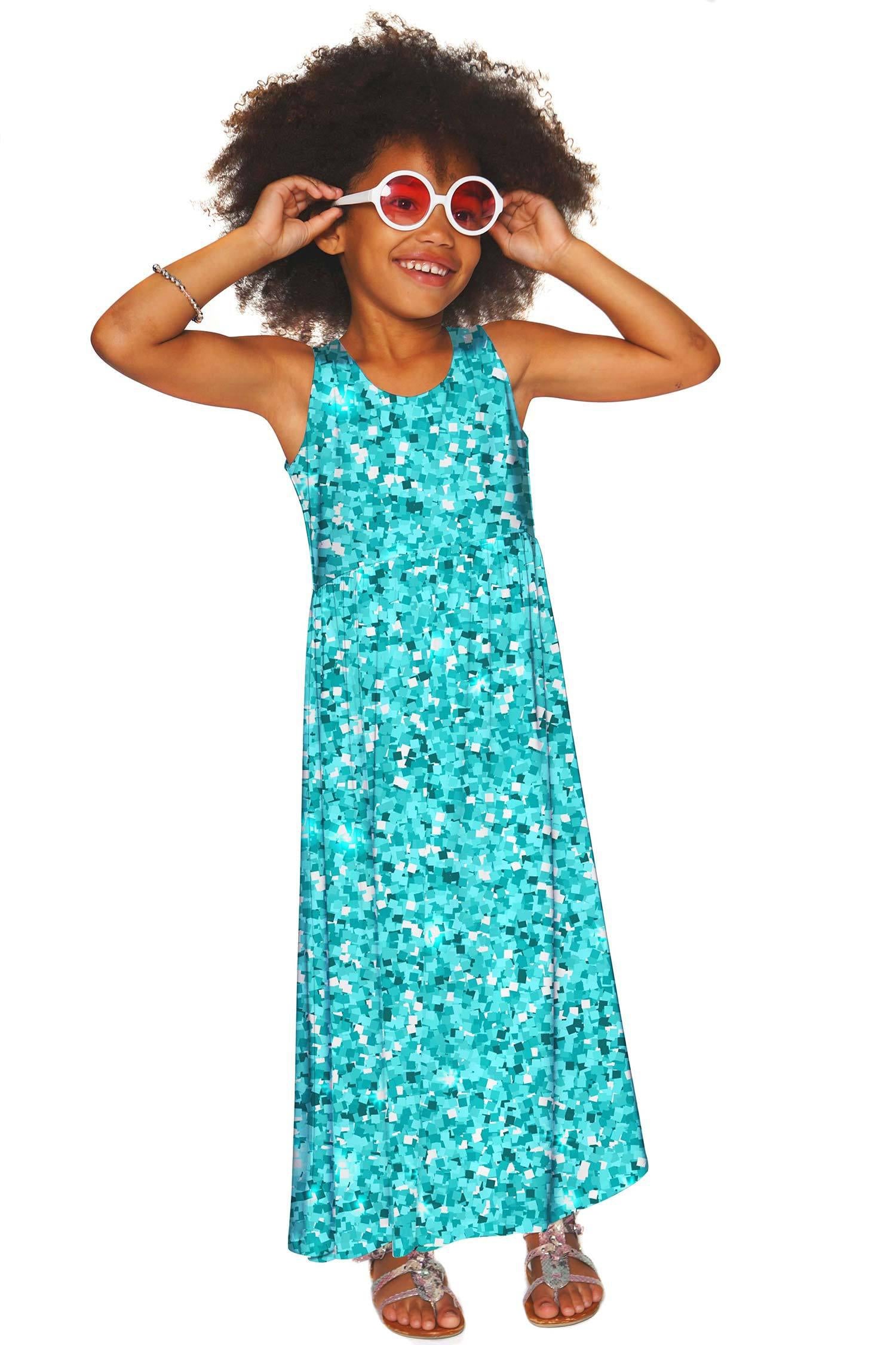 Glittering Azure Bella Blue Sleeveless Empire Waist Maxi Dress - Girls