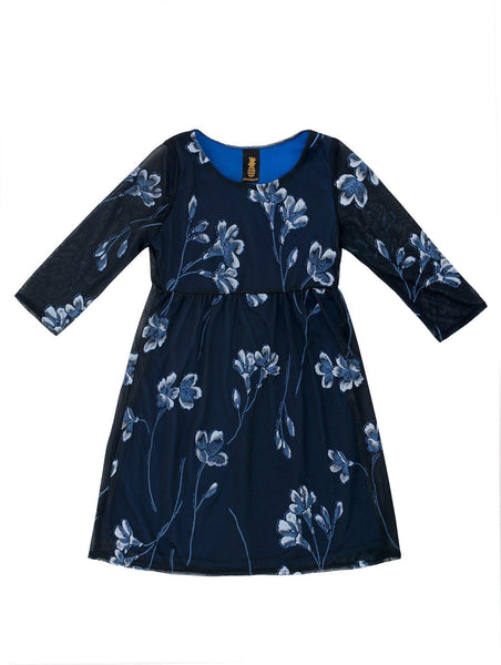 Navy Blue Floral Lace Empire Waist 3/4 Sleeve Mother Daughter Dress ...