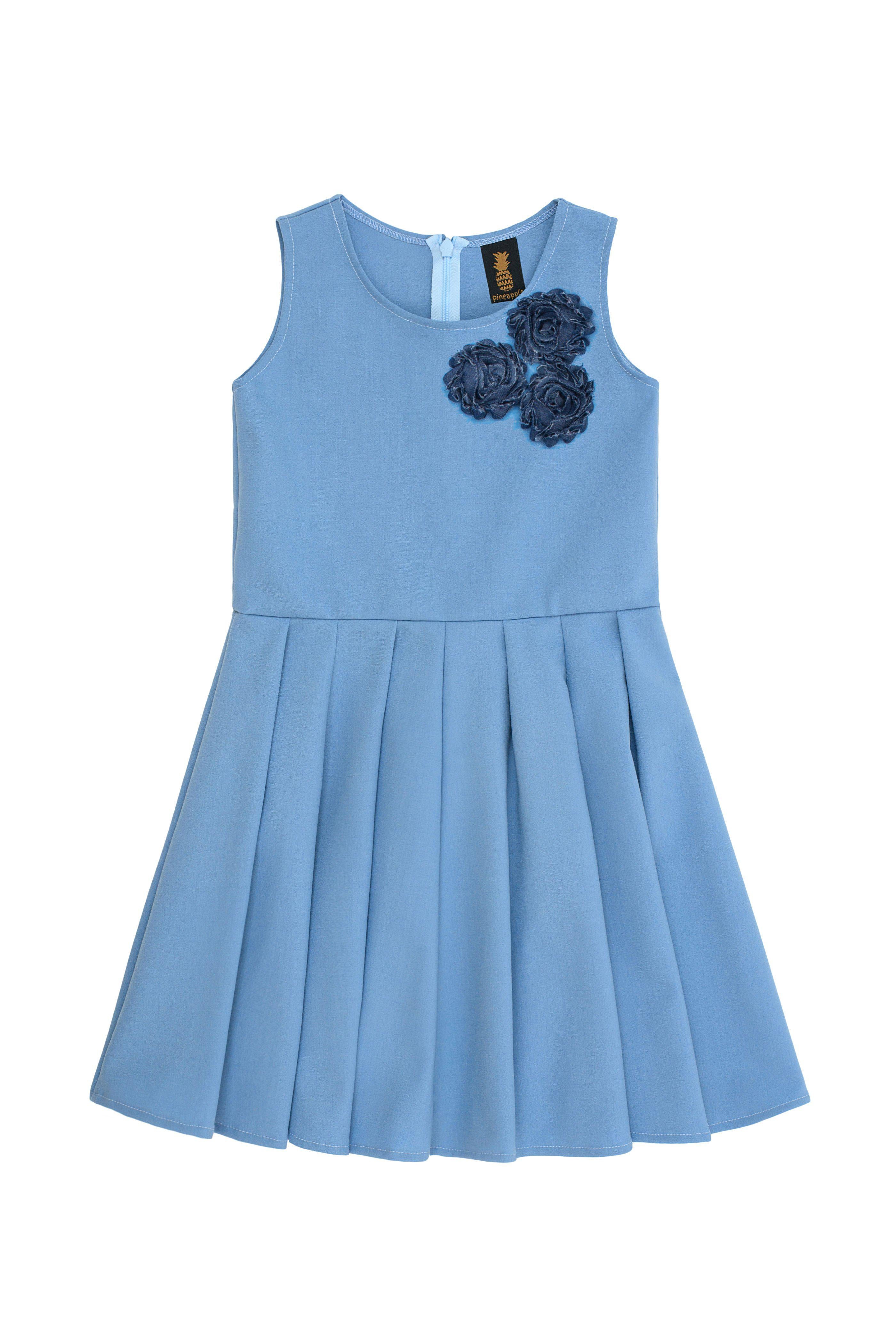 Sky Blue Fancy Fit & Flare Skater Christmas Party Dress - Girls