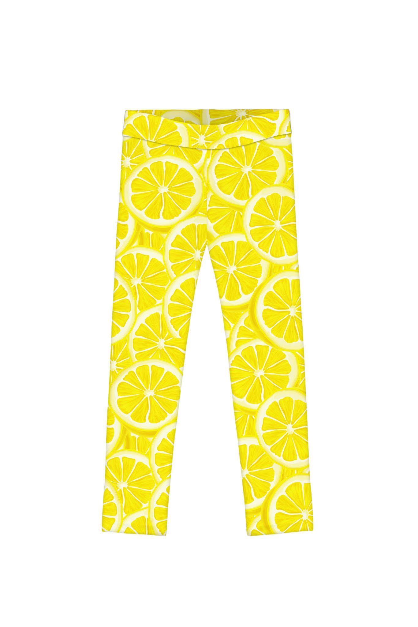 A Piece of Sun Lucy Yellow Lemon Print Cute Summer Leggings - Kids