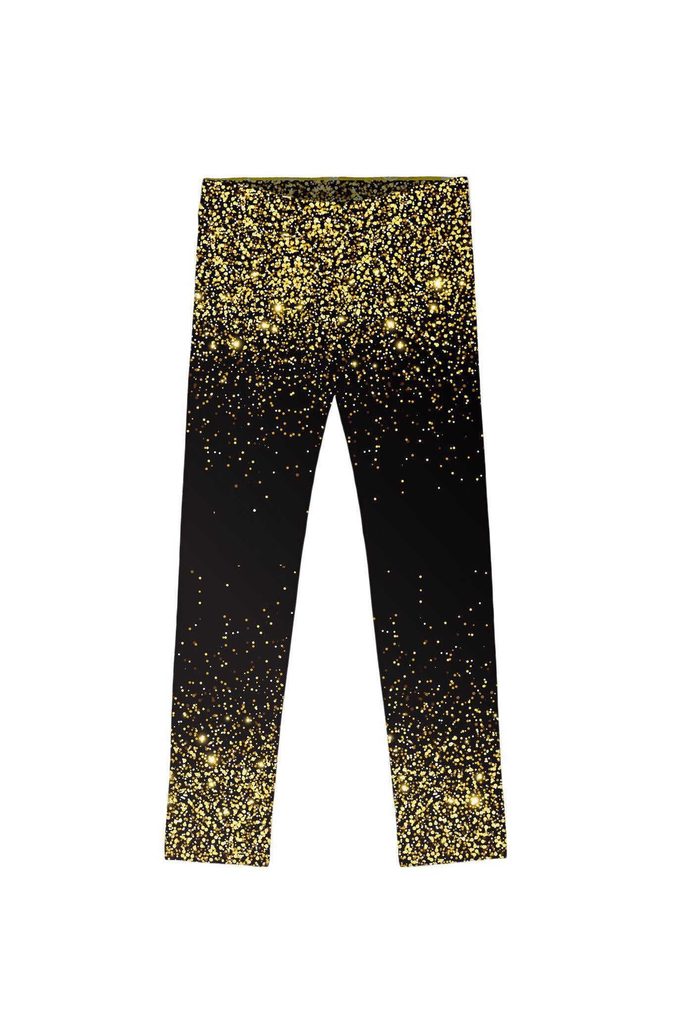 CLEARANCE! 65% off with code: VIP65 - Chichi Lucy Black & Gold Glitter Print Cute Leggings - Kids