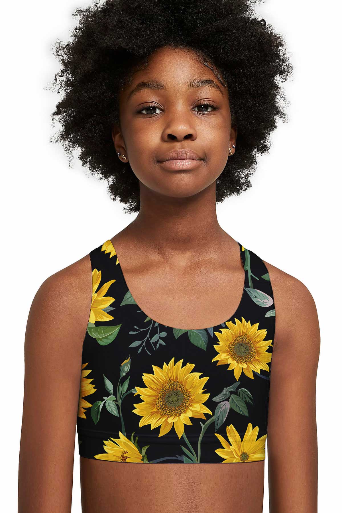 Sunnyflower Stella Black Floral Seamless Sports Bra Crop Top - Kids