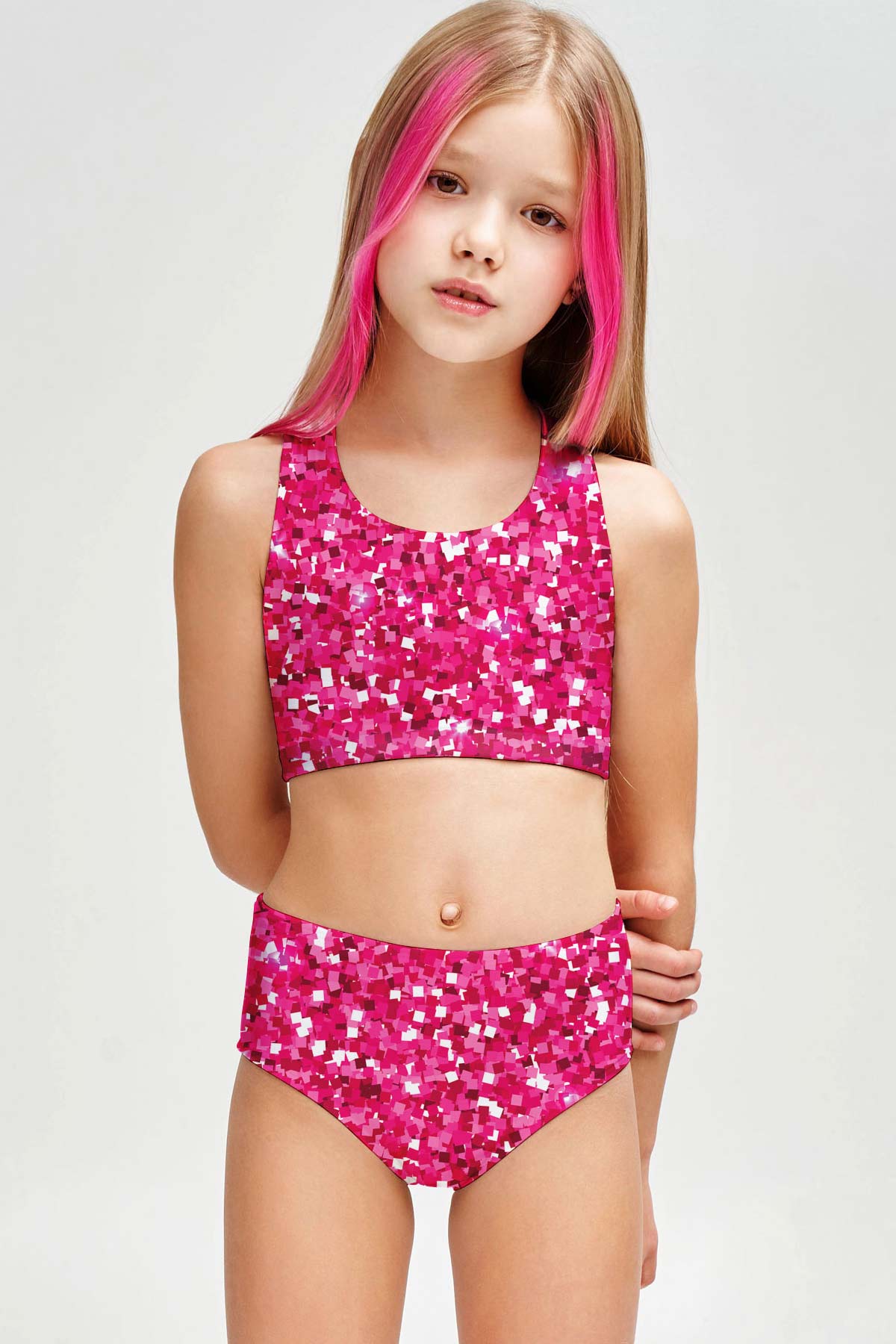 Glam Doll Claire Pink Two-Piece Swimsuit Sporty Swimwear Set - Girls