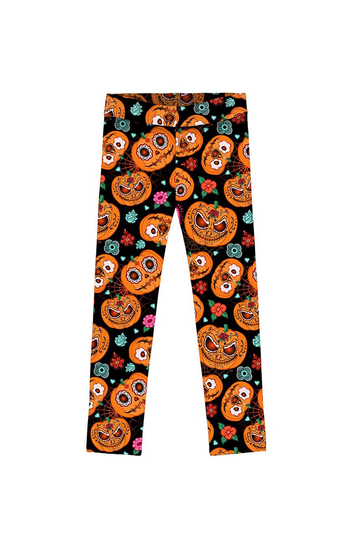 Halloweird Lucy Black & Orange Cute Pumpkin Print Leggings - Kids