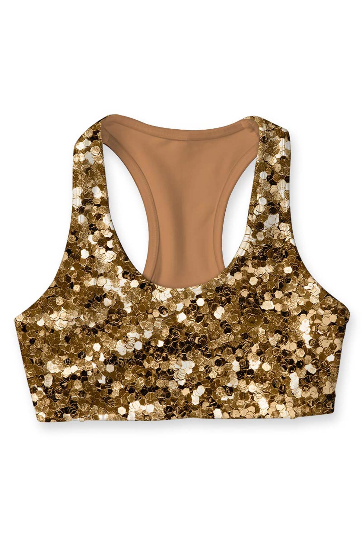 Haute Beige Stella Gold Glitter Print Seamless Sport Yoga Bra - Women