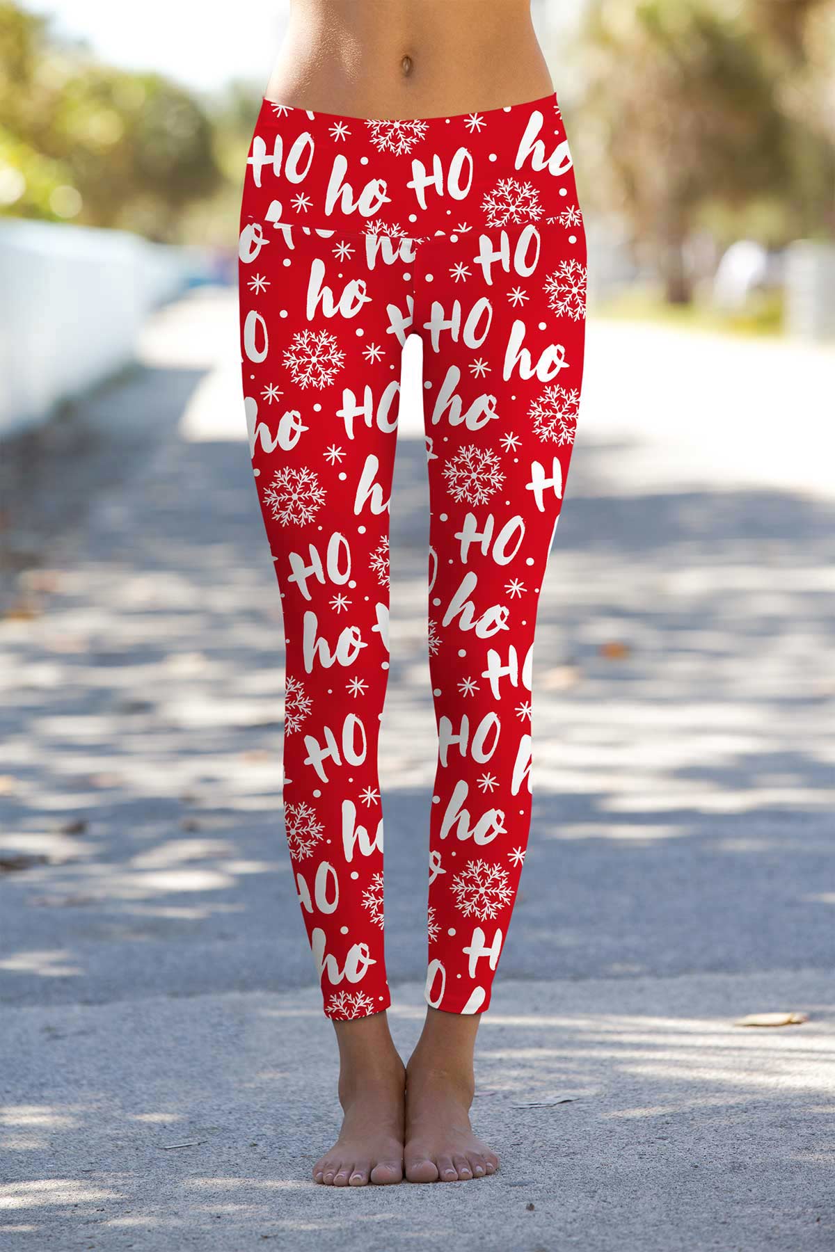 Hohoho Lucy Red Winter Printed Leggings Yoga Pants - Women