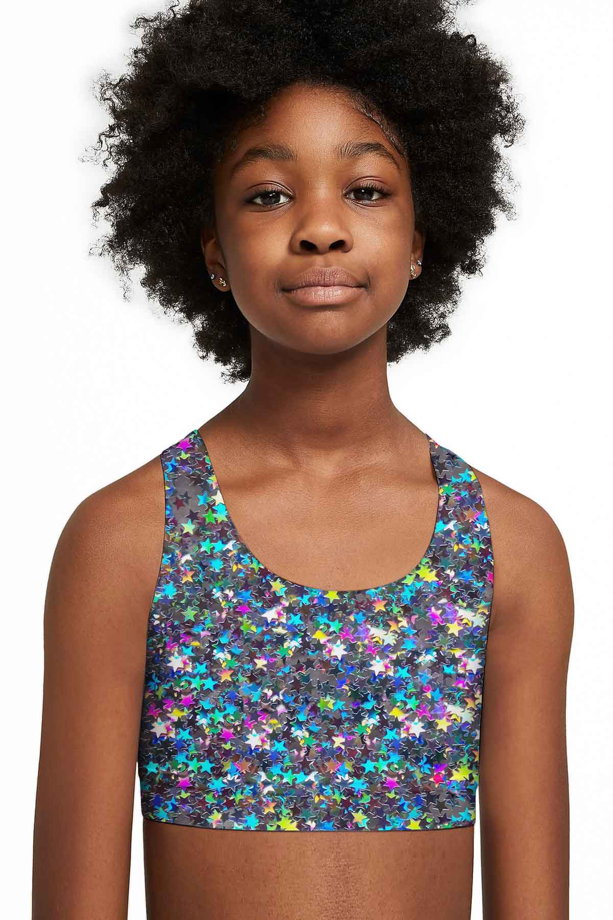 Hollywood Sparkle Stella Grey Seamless Sports Bra Crop Top - Kids