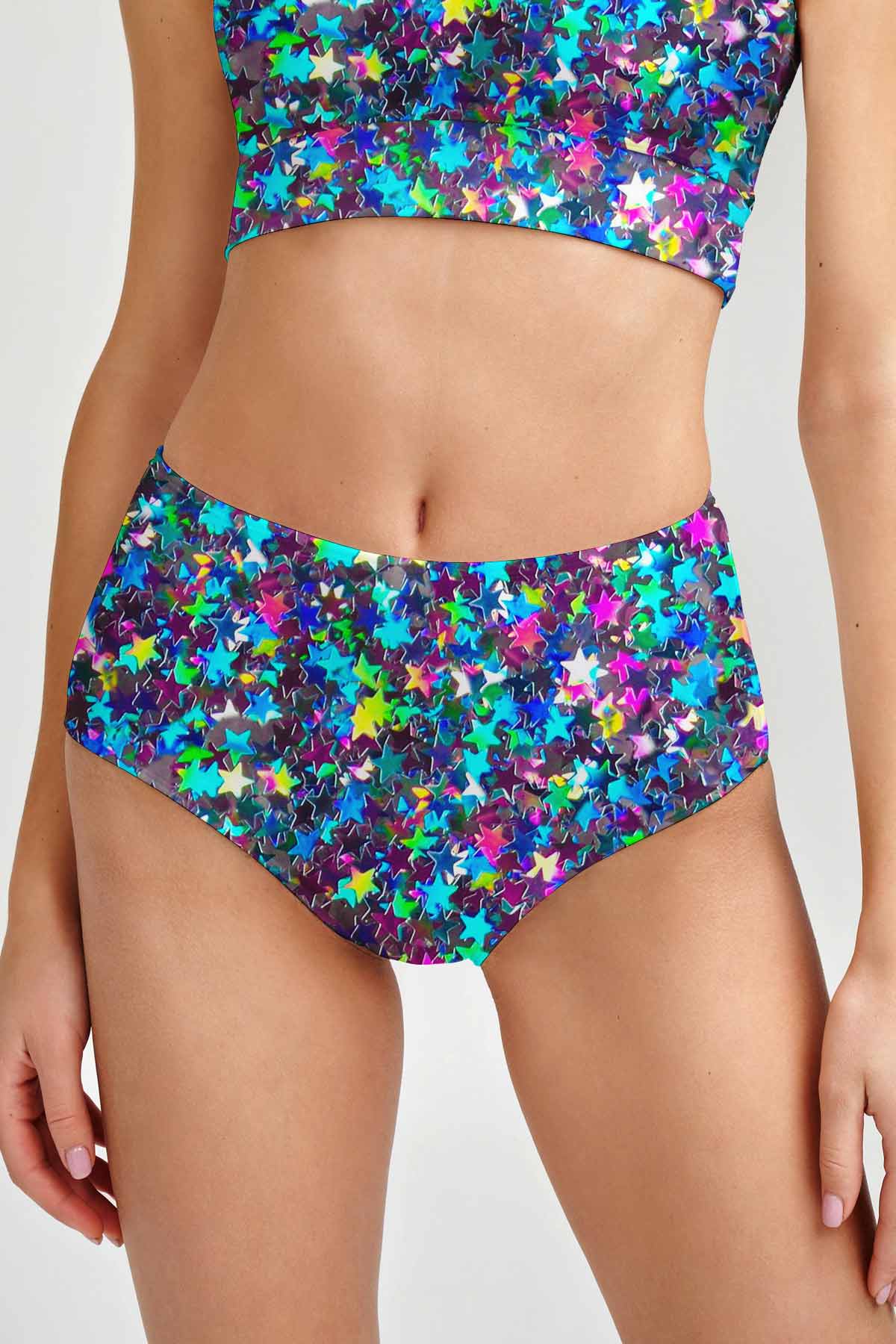 Hollywood Sparkle Cara High-Waist Hipster Bikini Bottom - Women