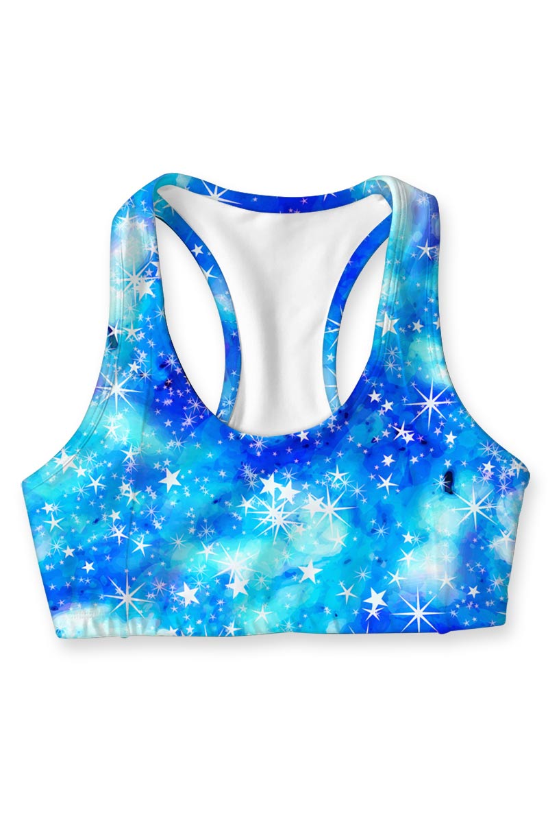 Imagination Stella Blue Galaxy Print Seamless Sport Yoga Bra - Women