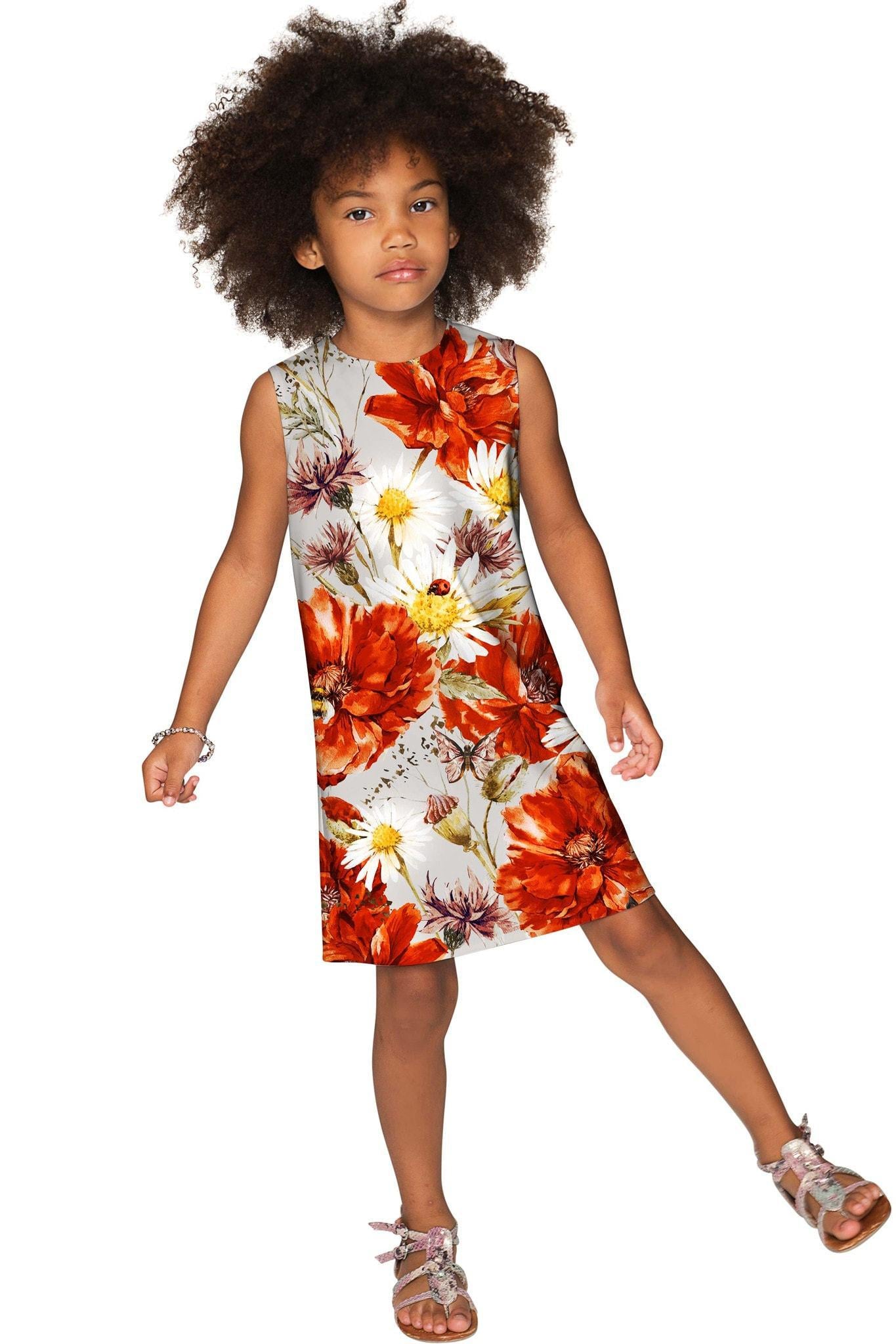 In The Wheat Field Adele Fancy Grey Floral Shift Dress - Girls