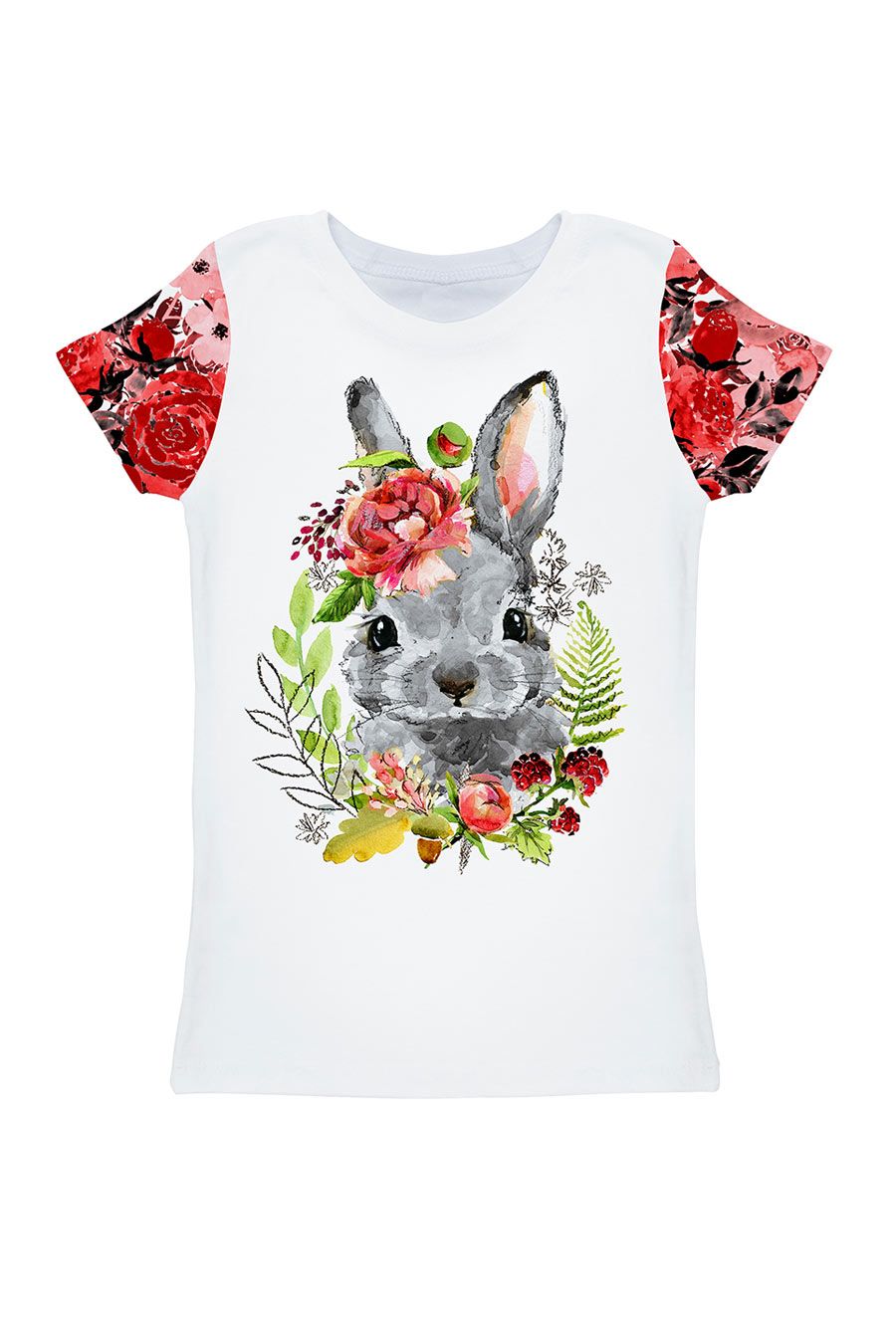 La Fleur Zoe White & Red Floral Print Cute Designer T-Shirt - Kids