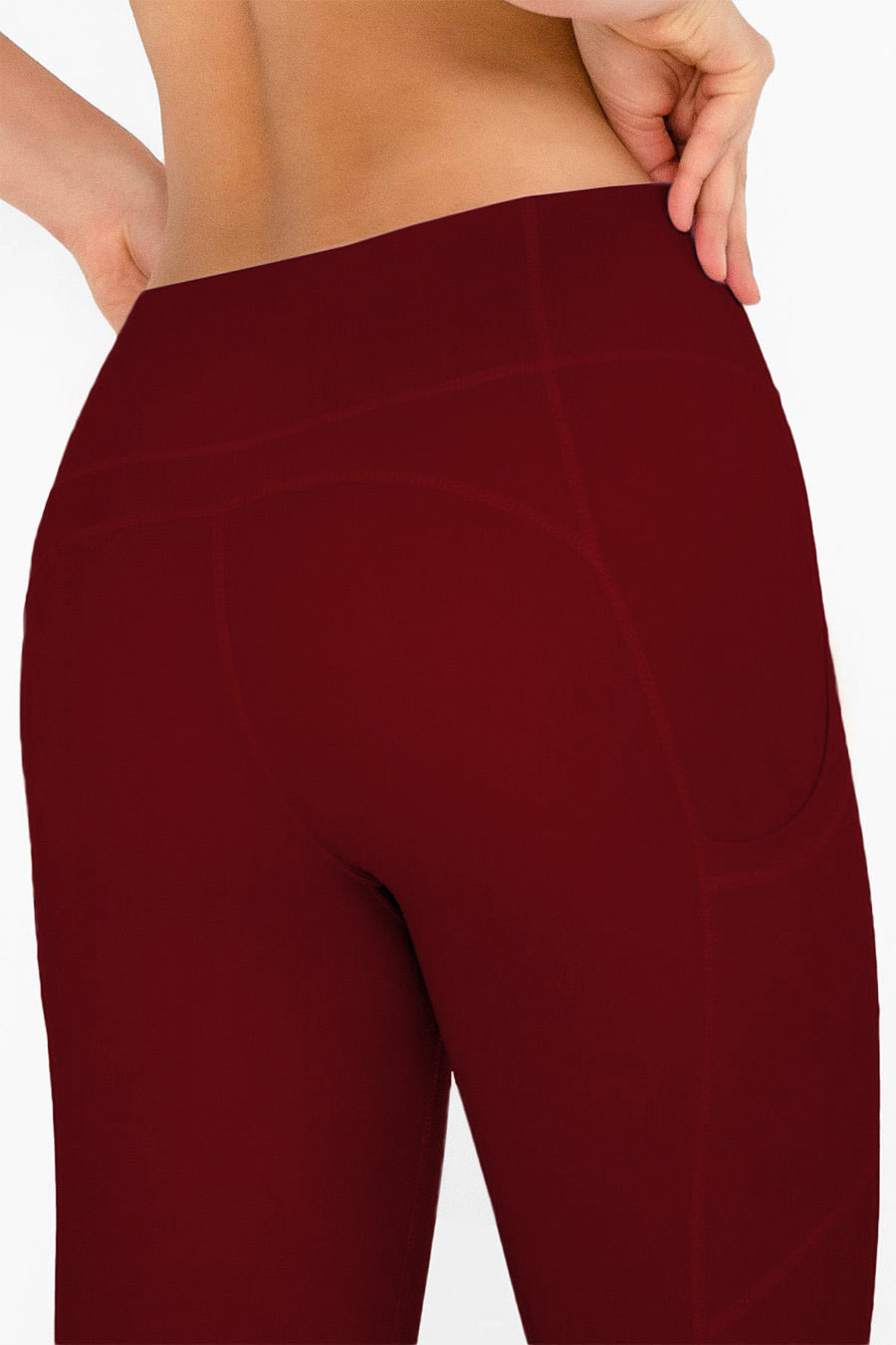 Maroon Red Cassi Side Pockets Workout Leggings Yoga Pants - Women