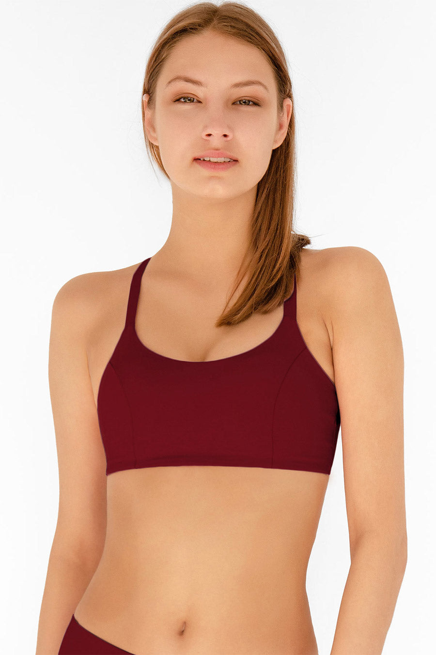 Maroon Red Kelly Strappy Padded Sports Bra - Women