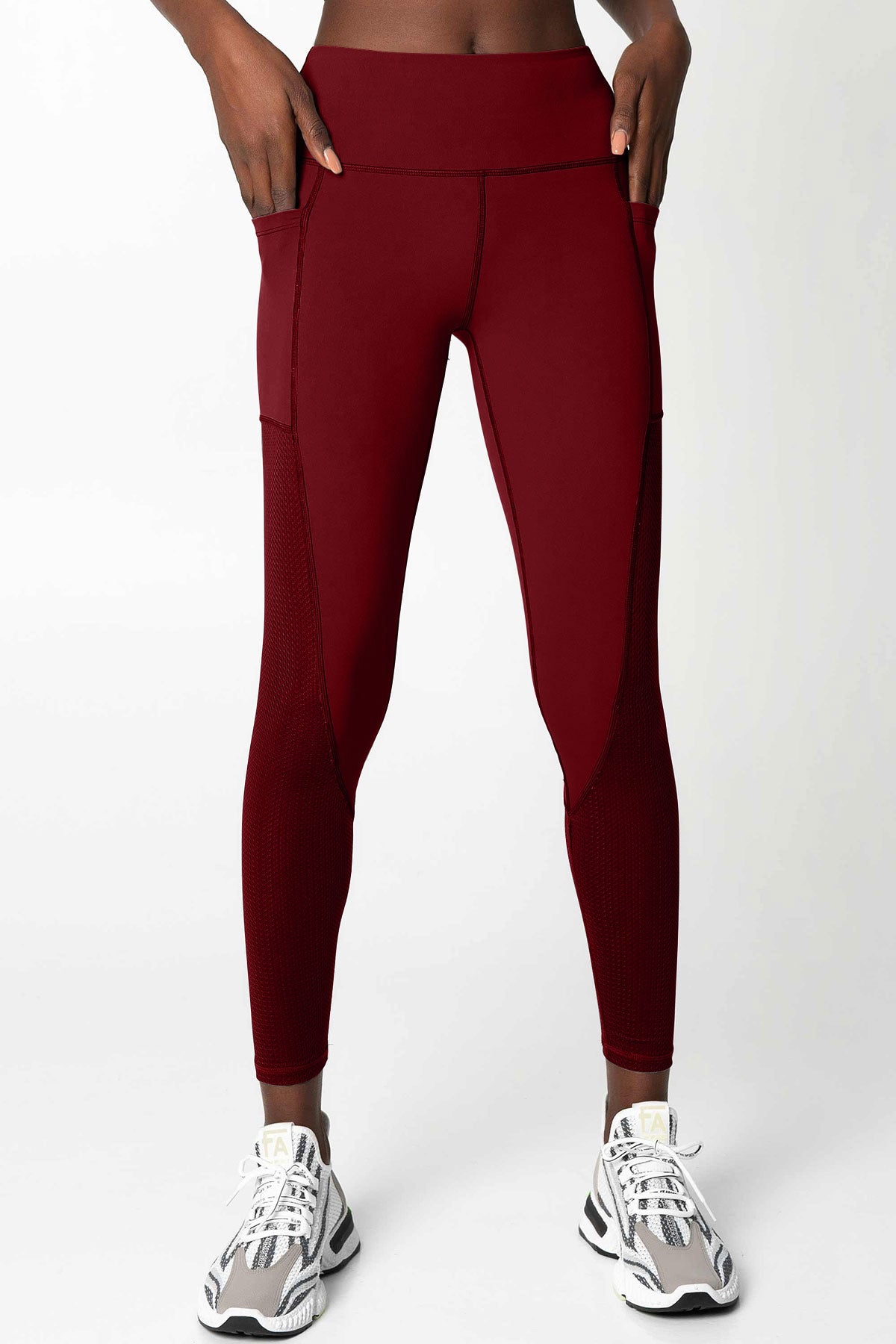 Image of SALE! Maroon Red Cassi Mesh & Pockets Workout Leggings Yoga Pants - Women
