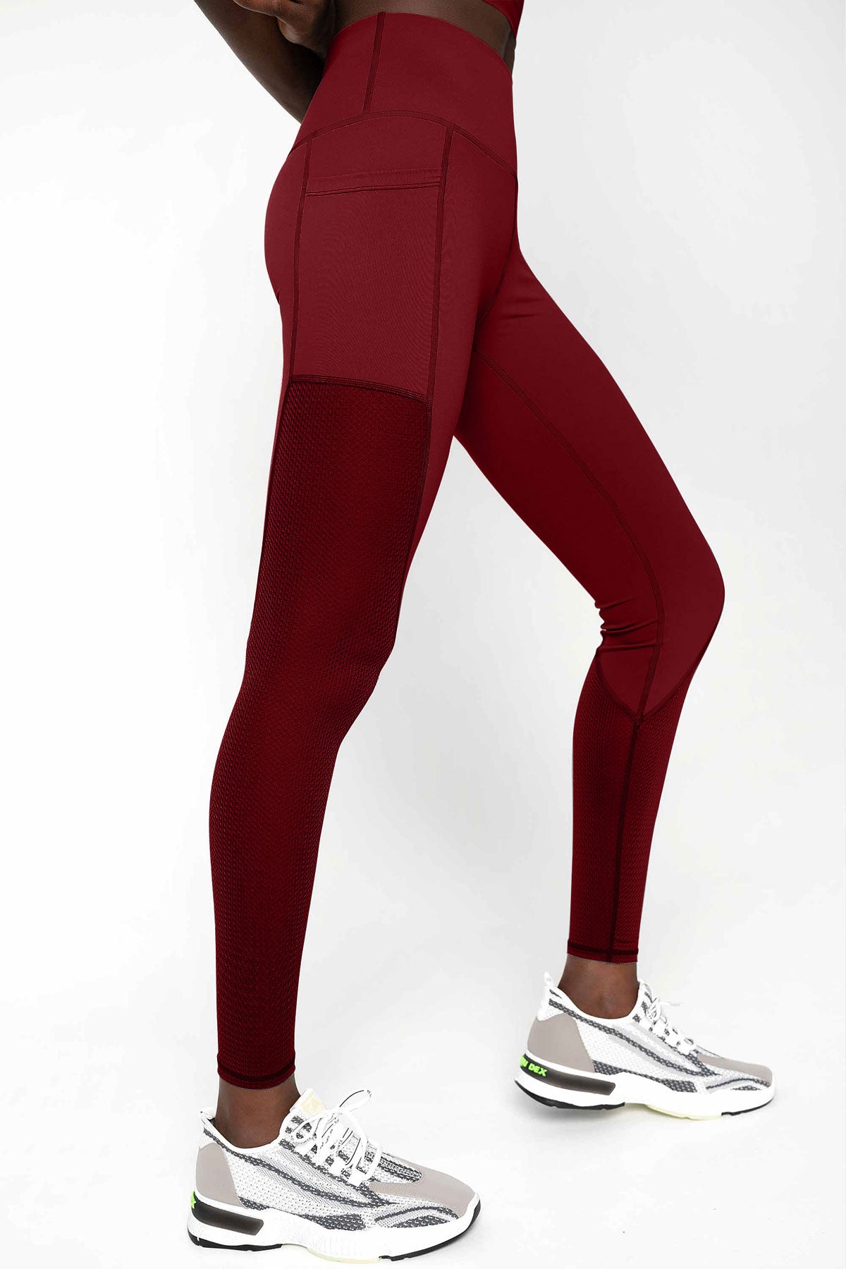 Maroon Red Cassi Mesh & Pockets Workout Leggings Yoga Pants - Women