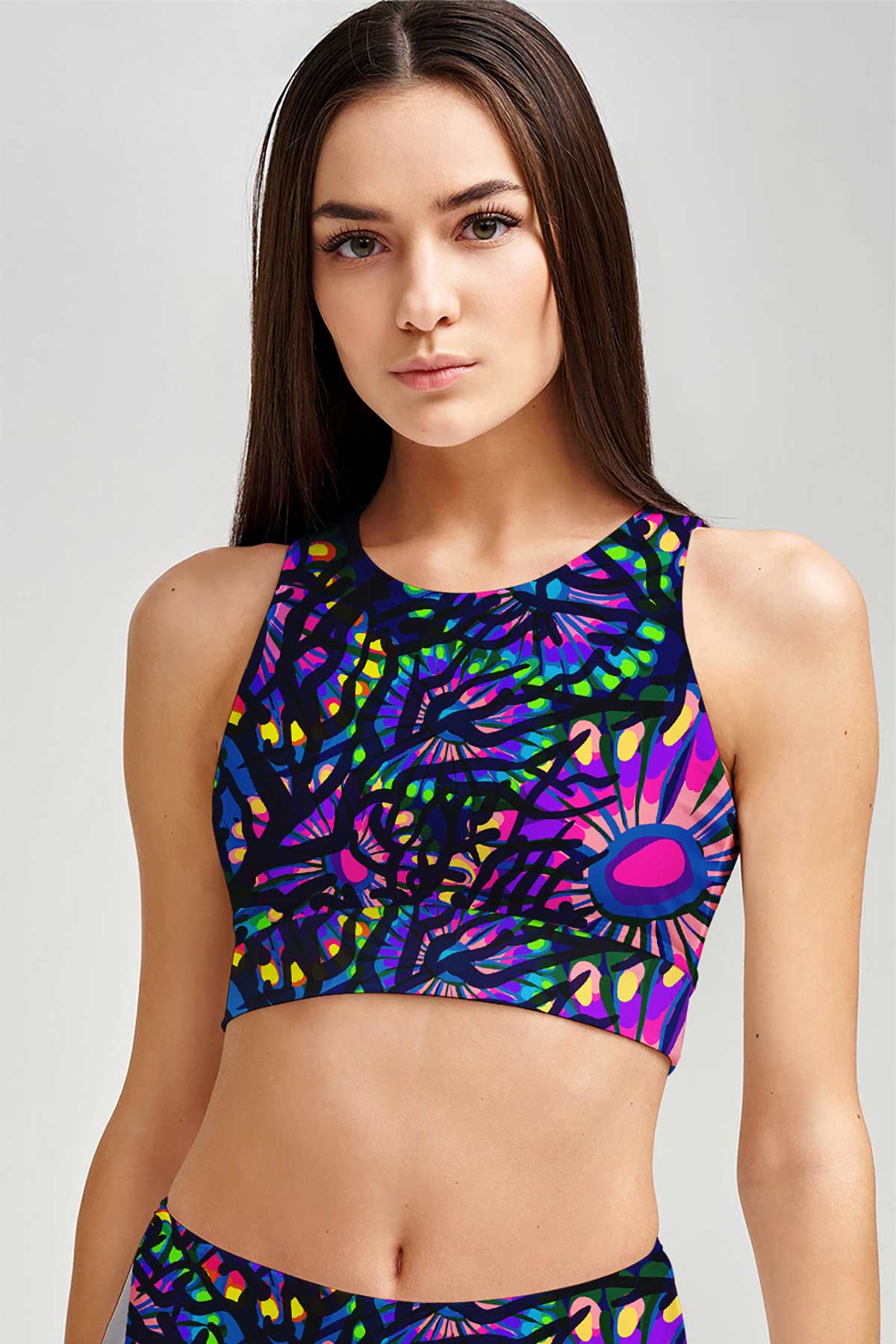 Midnight Glow Starla High Neck Padded Crop Top Sports Bra - Women