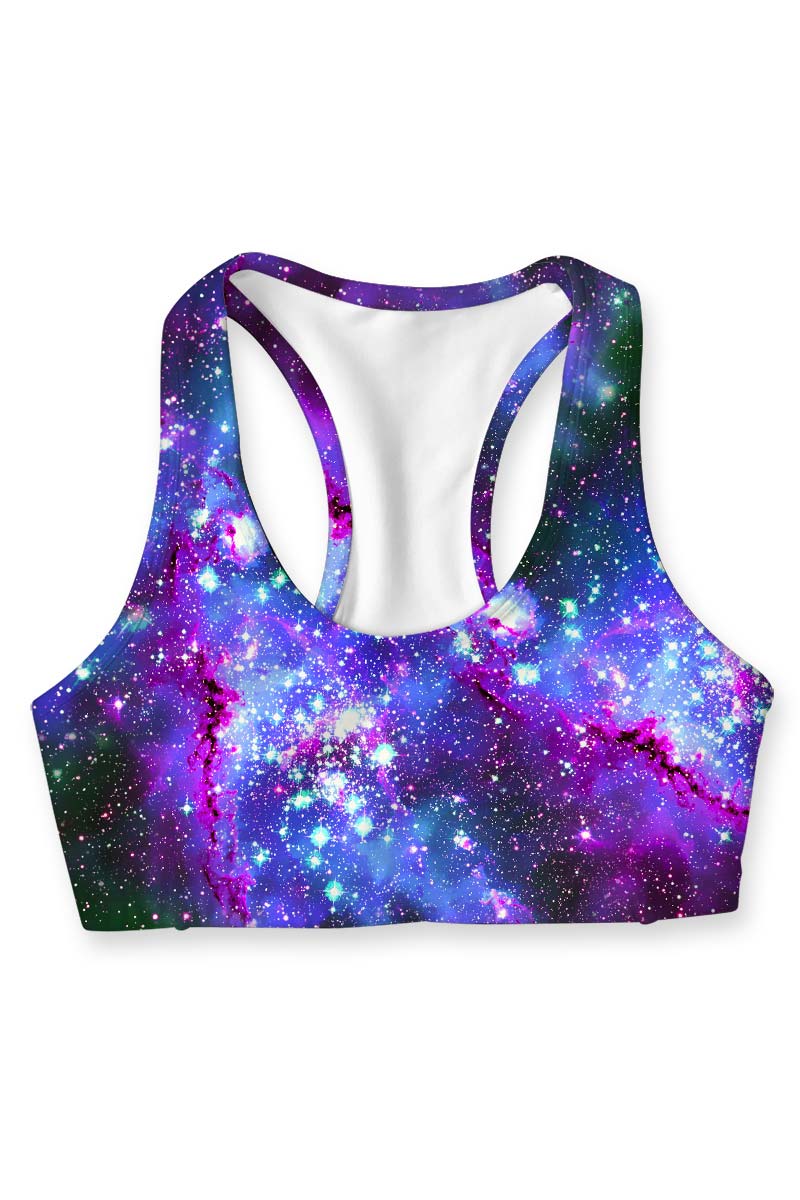 Milky-Way Stella Purple Galaxy Print Seamless Sport Yoga Bra - Women