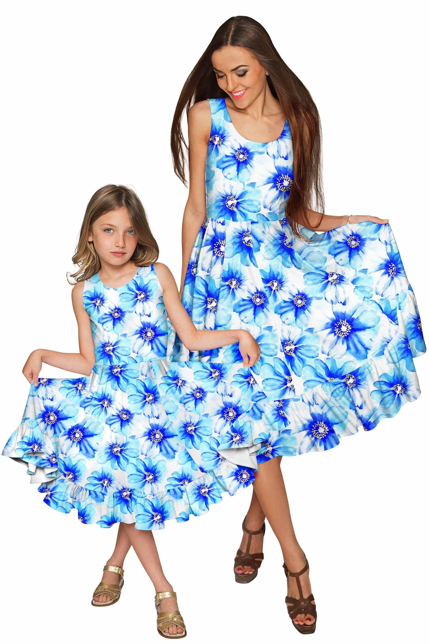 CLEARANCE! 65% off with code: VIP65 - Aurora Vizcaya Fit & Flare Cute White & Blue Fancy Flower Girl Dress