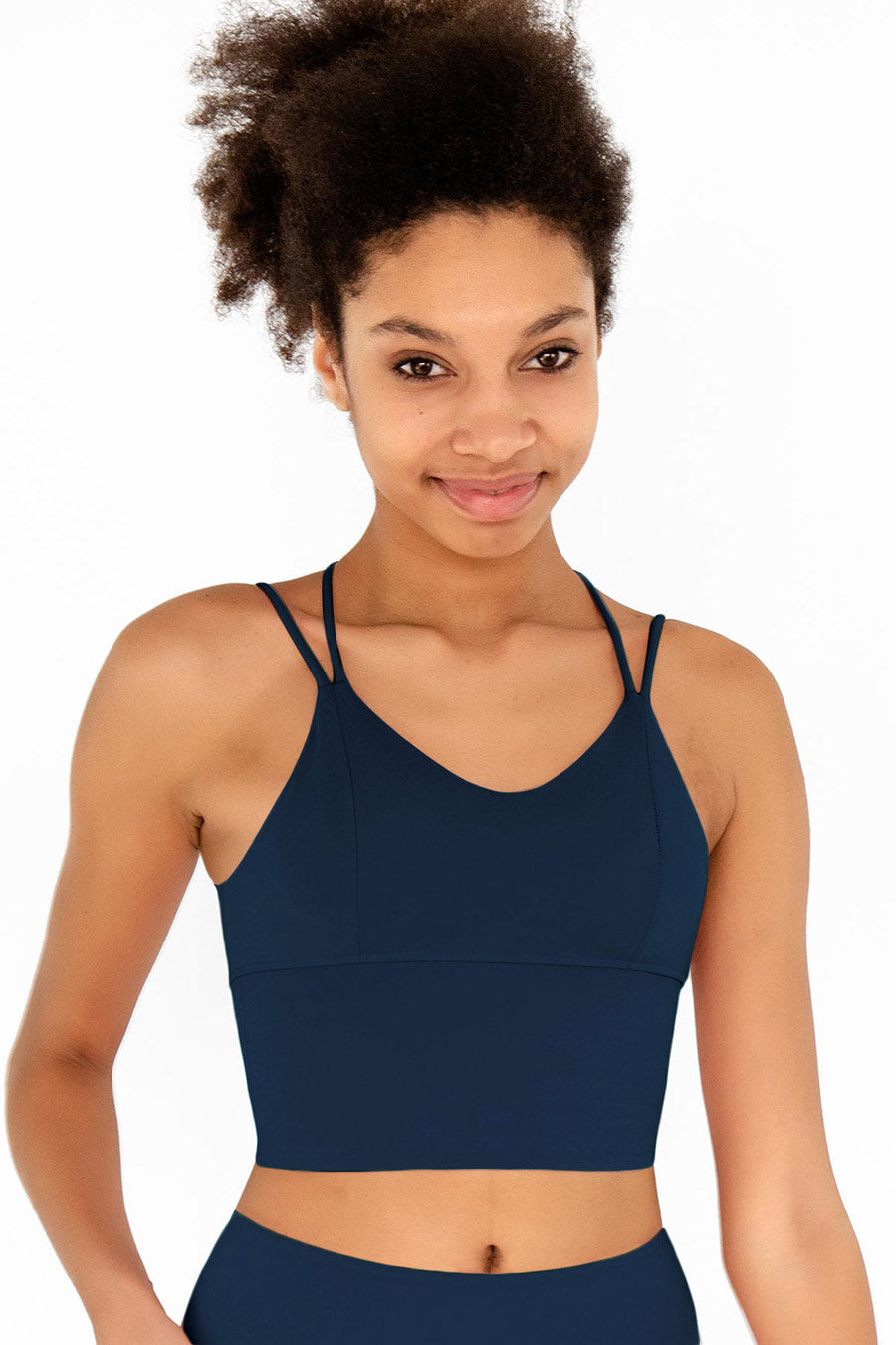 Navy Blue Kelly Strappy Long Line Padded Sports Bra - Women