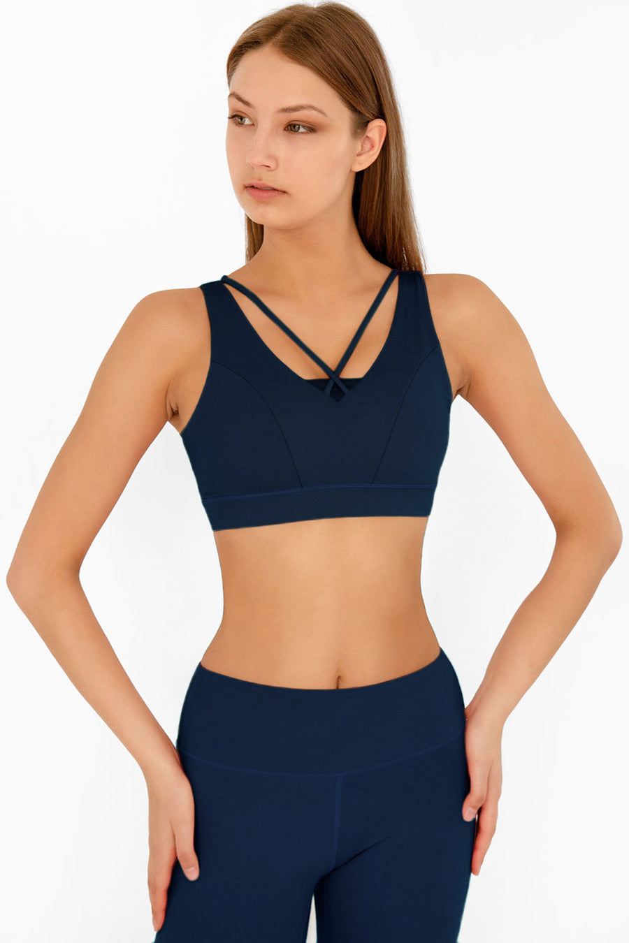 Navy Blue Kelly Strappy Open-Back Padded Sports Bra - Women