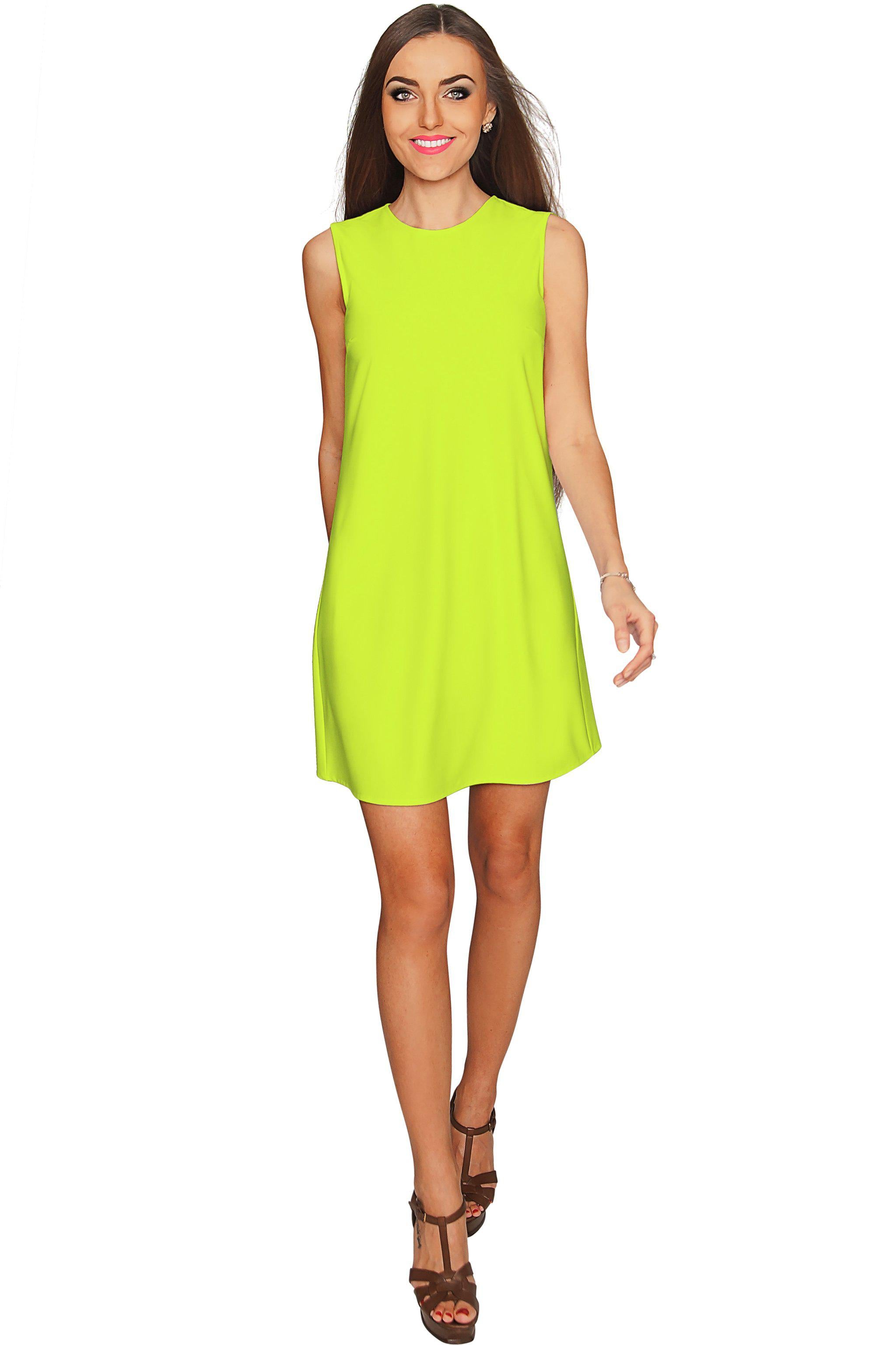 Neon Yellow Lime Green Sleeveless Shift Mini Dress - Women