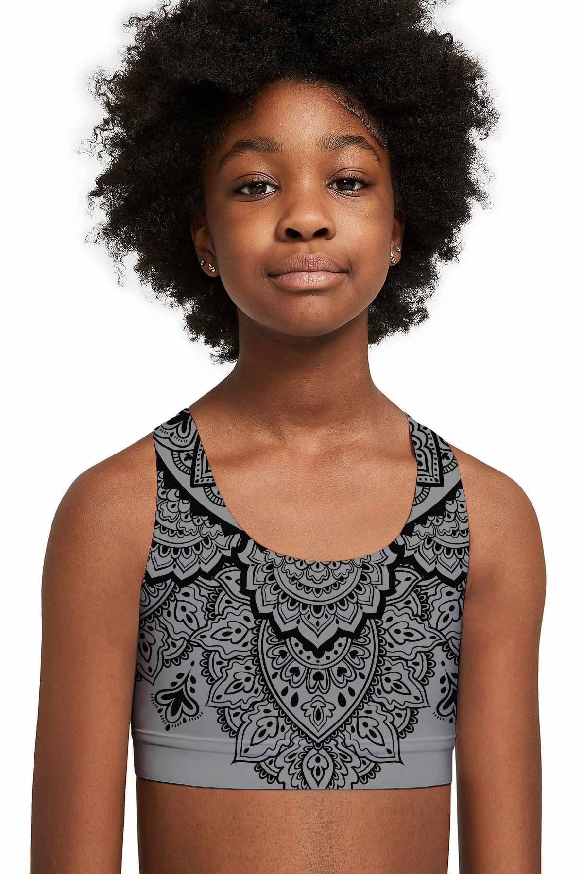 Nightfall Nirvana Stella Grey Boho Seamless Sports Bra Crop Top - Kids