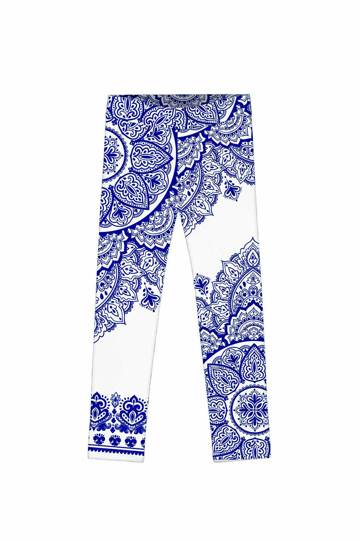 Image of BLACK FRIDAY SALE! Nirvana Lucy White Blue Geometric Boho Print Trendy Leggings - Kids