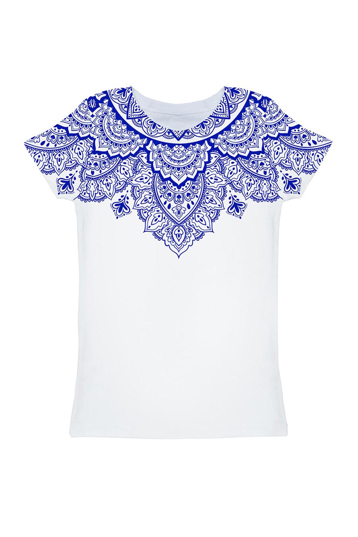 CLEARANCE! 65% off with code: VIP65 - Nirvana Zoe White & Blue Geometric Boho Print Designer T-Shirt - Kids