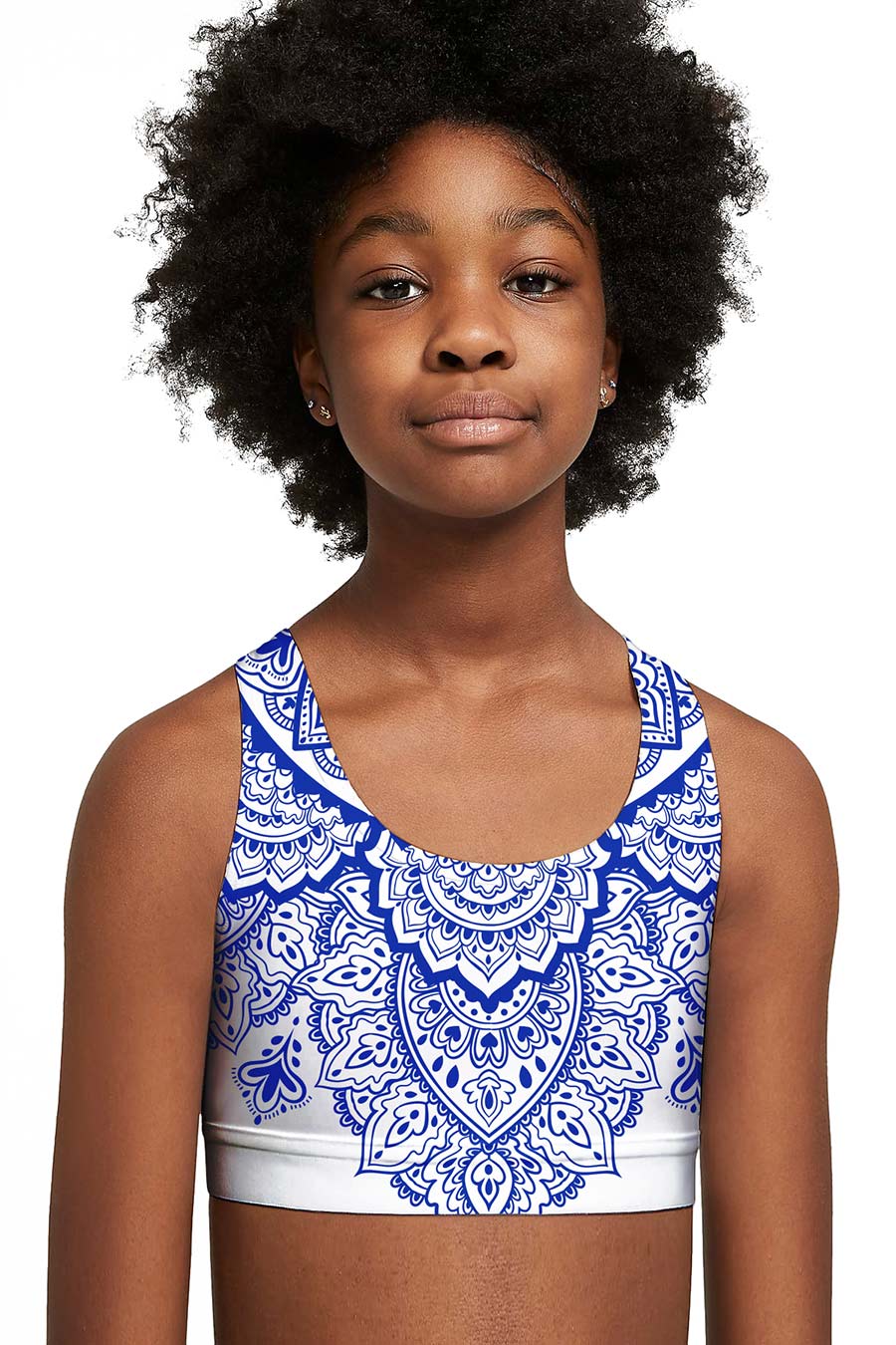 CLEARANCE! 65% off with code: VIP65 - Nirvana Stella White Blue Seamless Racerback Sport Bra Crop Top - Kids