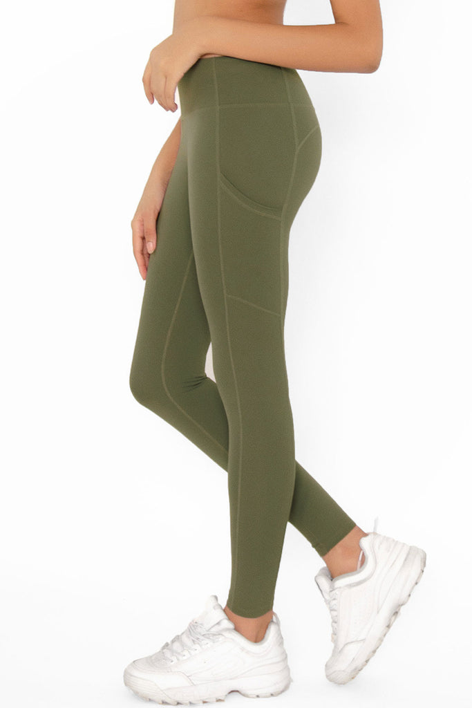 Olive Khaki Green Cassi Side Pockets Workout Yoga Leggings - Women ...