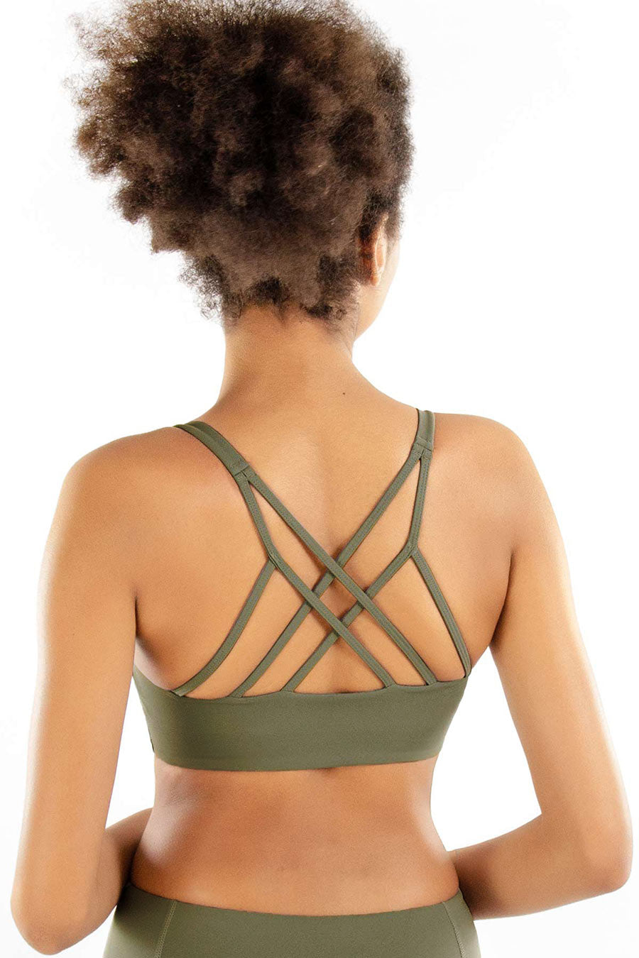 Olive Khaki Green Kelly Strappy Padded Sports Bra - Women